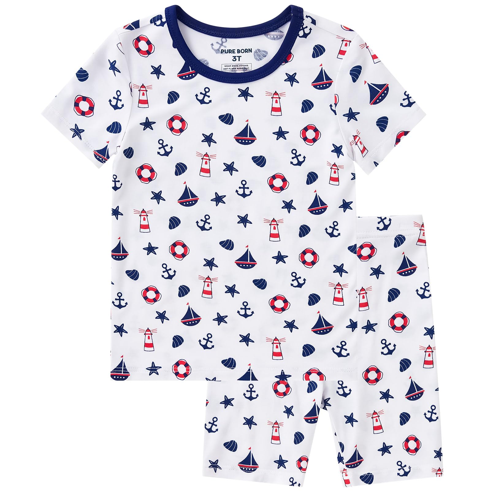 pureborn Baby Viscose from Bamboo Pajama Set Boys Sleepwear 12M-8Y | Short sleeve, cooling fabric, snug fit, buttery soft, gentle skin touch, stretch, breathable lightweight sleepwear