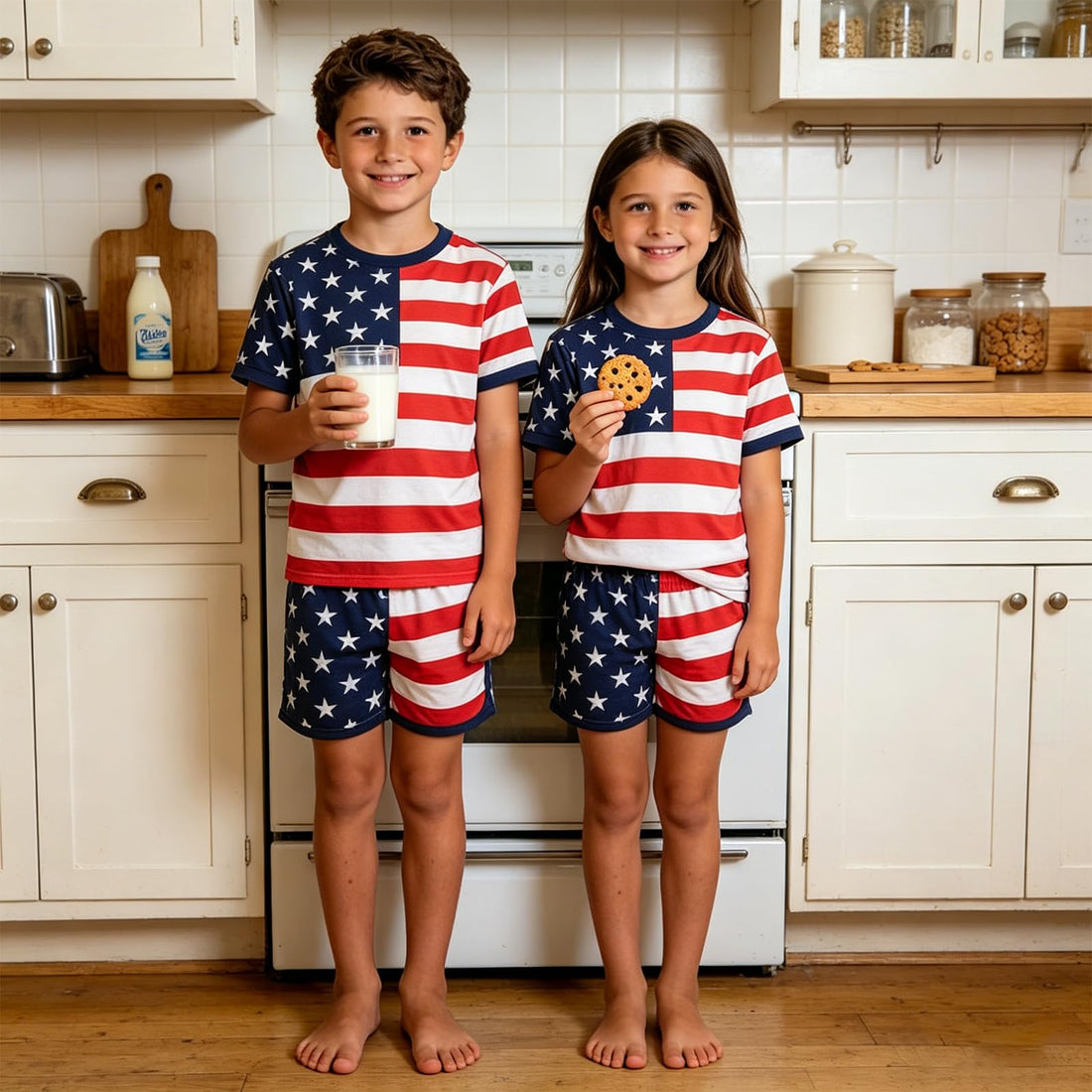 Family Matching 4th Of July Pajamas Sets-Patriotic Short Sleeve Stars and Stripes Pjs for Adult Kids|Flag Gifts