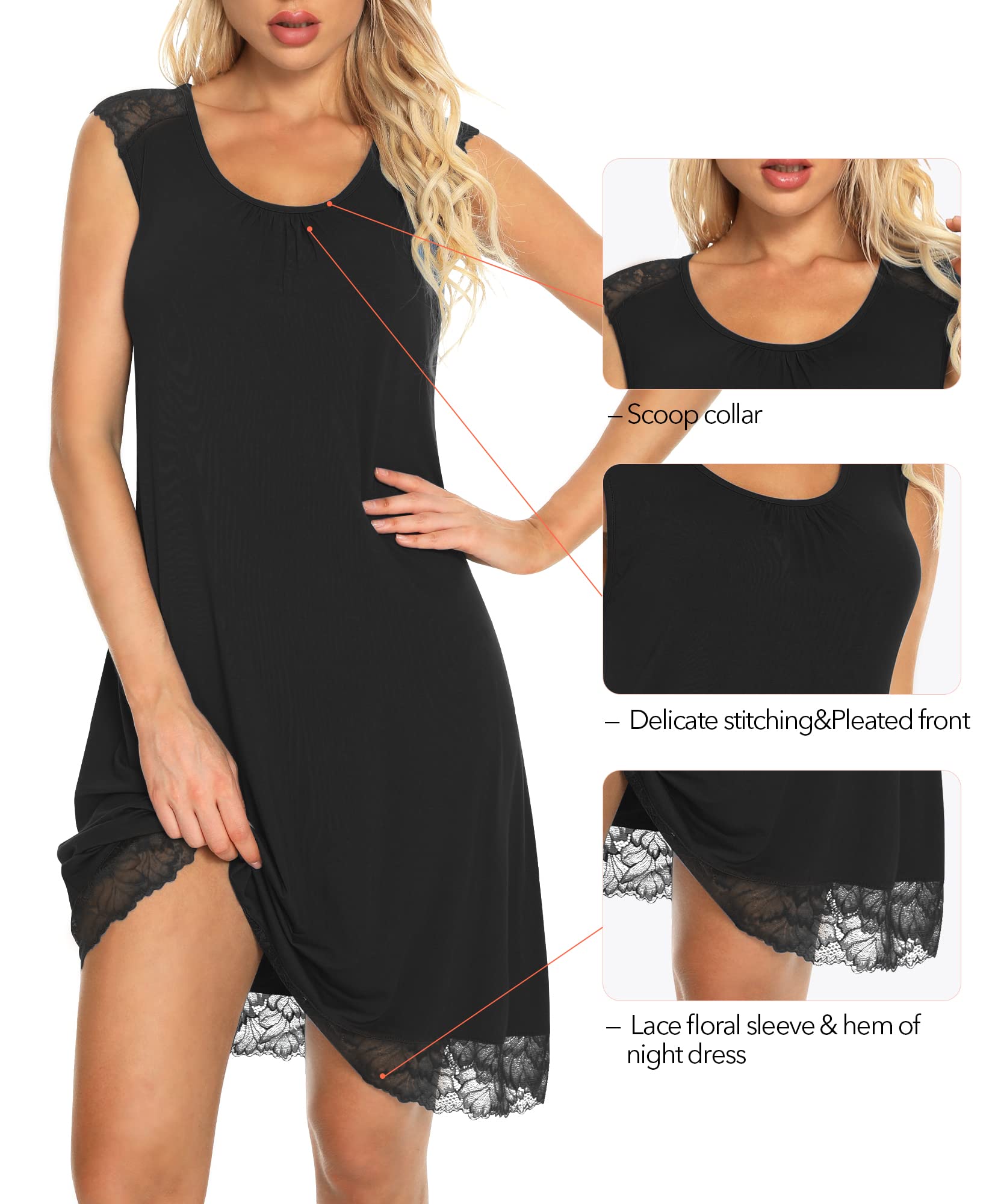 WiWi Tank Nightgown for Women Soft Comfy Sleeveless Sleep Gowns Viscose from Bamboo Cooling Sleepwear S-XXL WEBE CLOTHING
