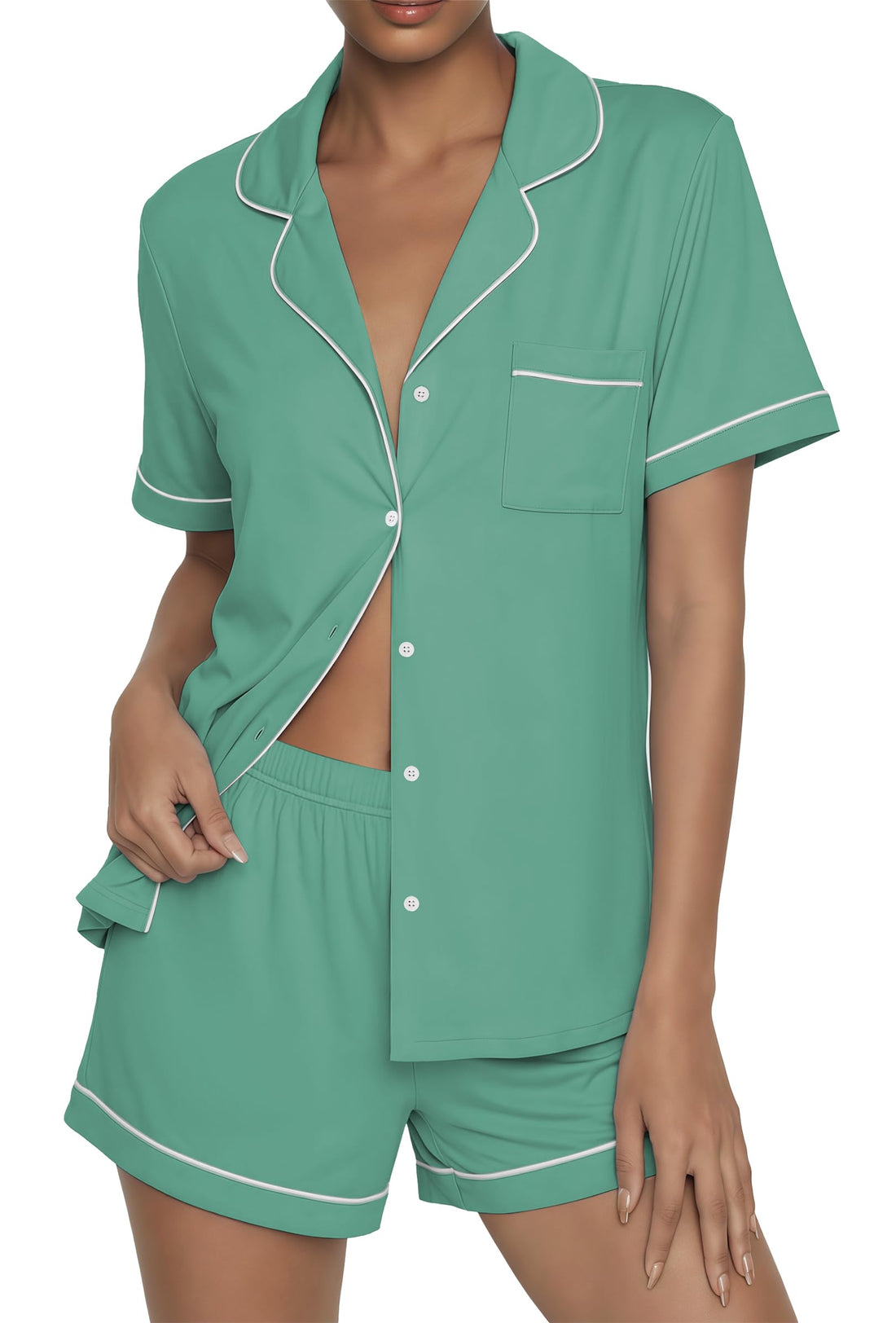 Ekouaer Womens Pajama Sets Button Up Summer Pjs 2 Piece Short Sleeve Sleepwear Lounge Set S-XXL