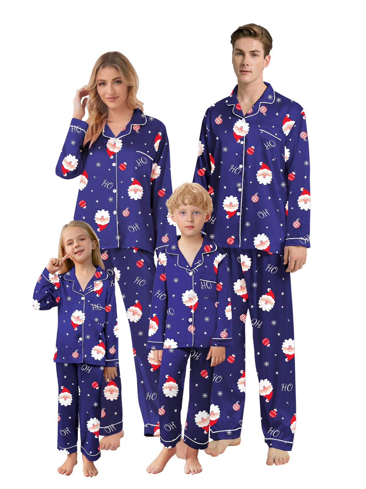 Schbbbta Christmas Family Silk Pajamas Matching Sets Long Sleeve Pj Set Satin Button Down Holiday Sleepwear