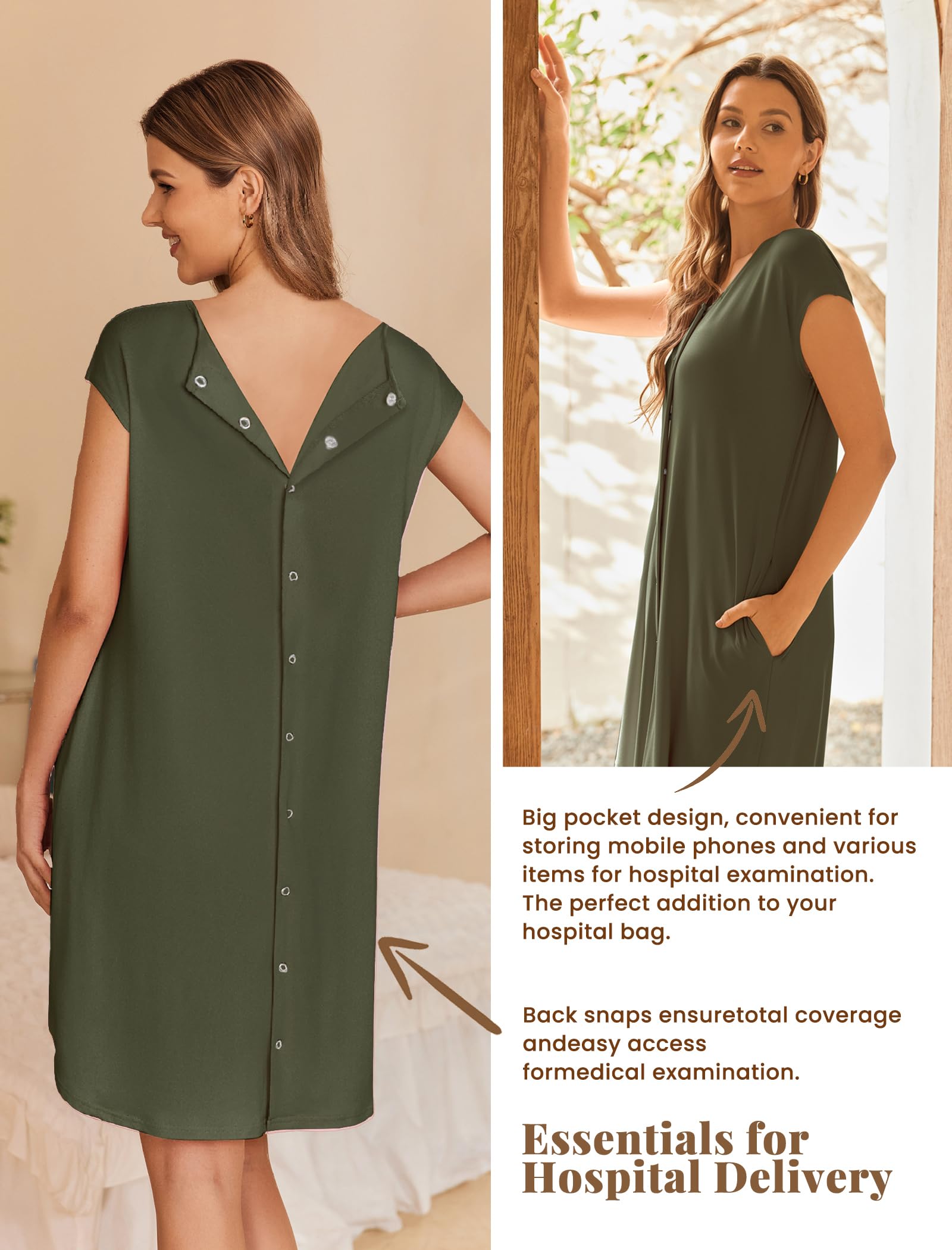 Ekouaer Labor and Delivery Gown for Hospital Birthing Gown Nursing Dress | Open Back Birthing Gown, Maternity Nursing Pajamas Dress Breastfeeding, Button C Section Postpartum Clothes