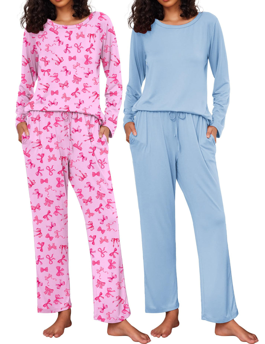 Ekouaer 2 Pack Womens Pajama Sets Long Sleeve Pjs Lounge Set Soft Comfy Sleepwear Winter Loungewear