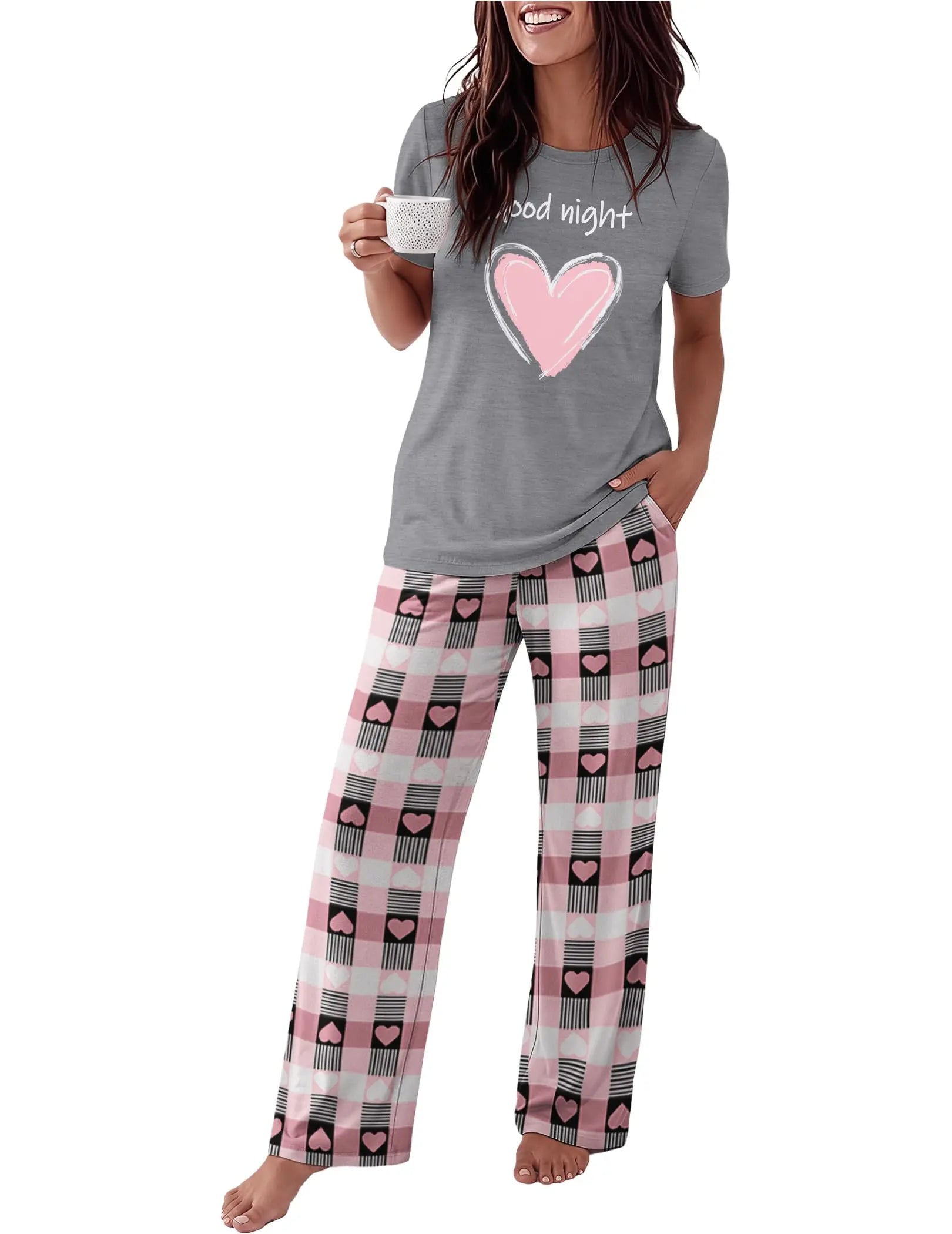 Ekouaer Pajama Set for Women 2 Piece Pjs Short Sleeve Top and Printed Pants | Womens Round Neck Lounge Sets Short Sleeve Sleepwear with Loose Pants for Daily Wear, Home Lounging, Casual Errands WEBE CLOTHING