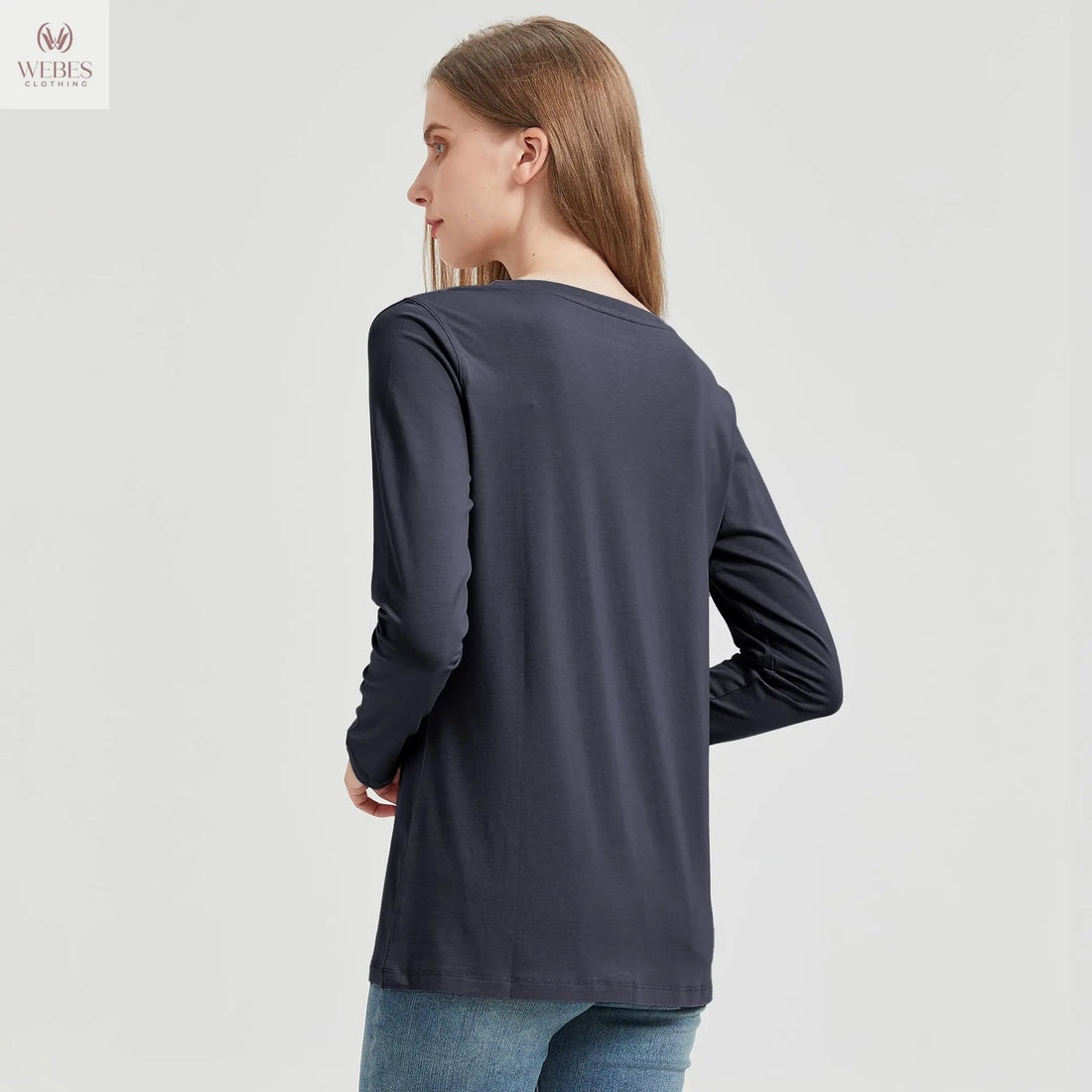 netdraw Women's Bamboo Viscose Long Sleeve V-Neck T-Shirt Soft Comfy Trendy Casual Sleep Pajama Lounge Tops