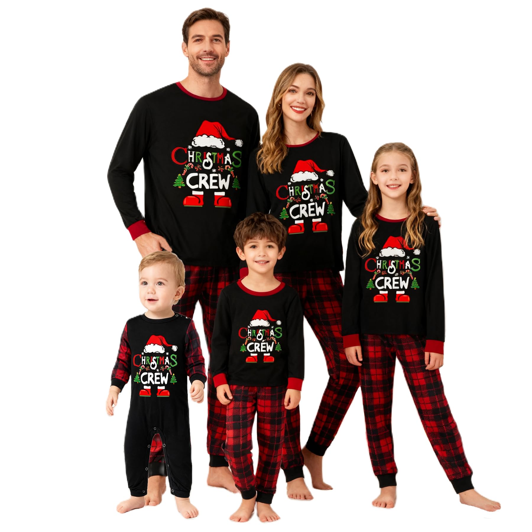 Awoscut Christmas Family Matching Pajamas Sets Christmas PJ's Letter Print Top and Plaid Pants Jammies Sleepwear