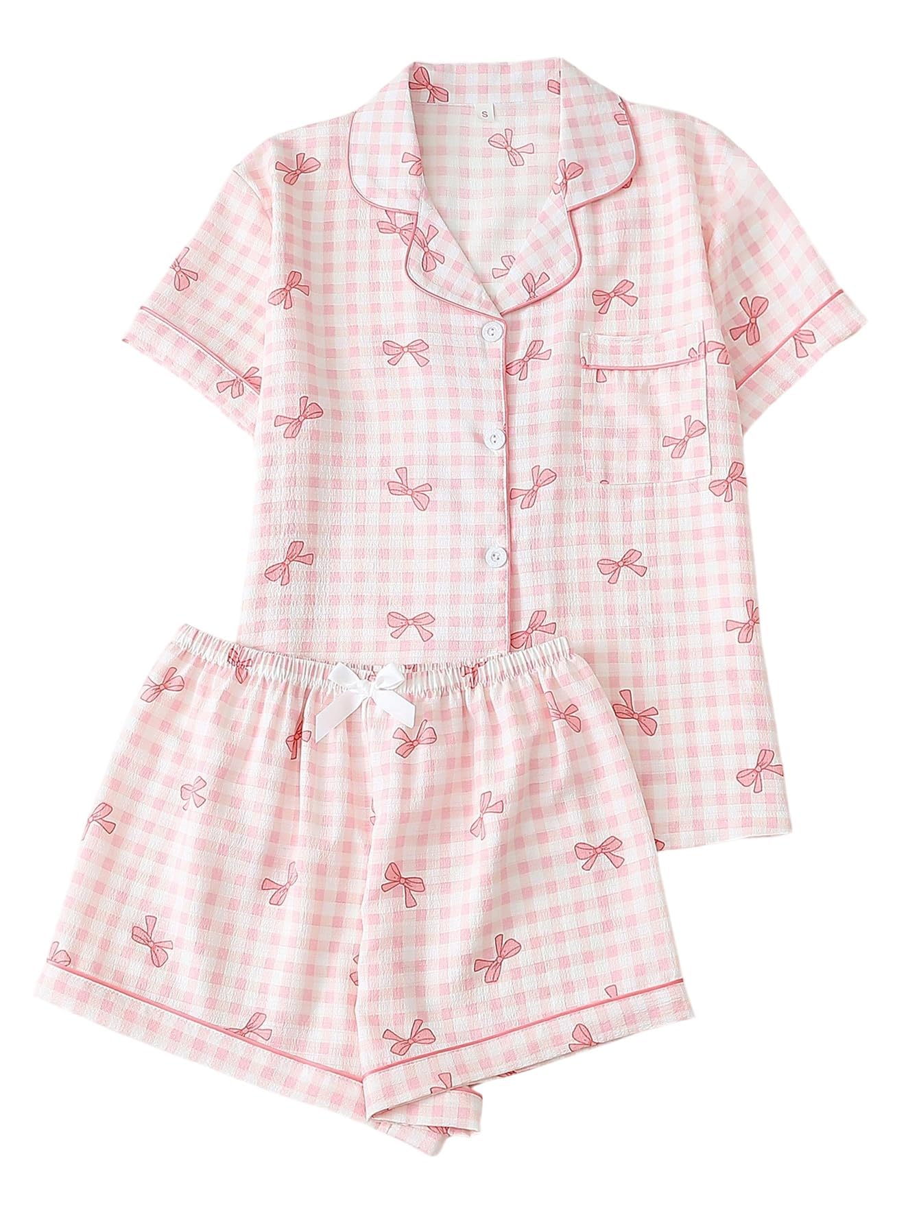 Verdusa Pajamas For Women Set 2 Piece Summer Pajama Sets Cute Pjs Lounge Matching Button Shirt with Shorts