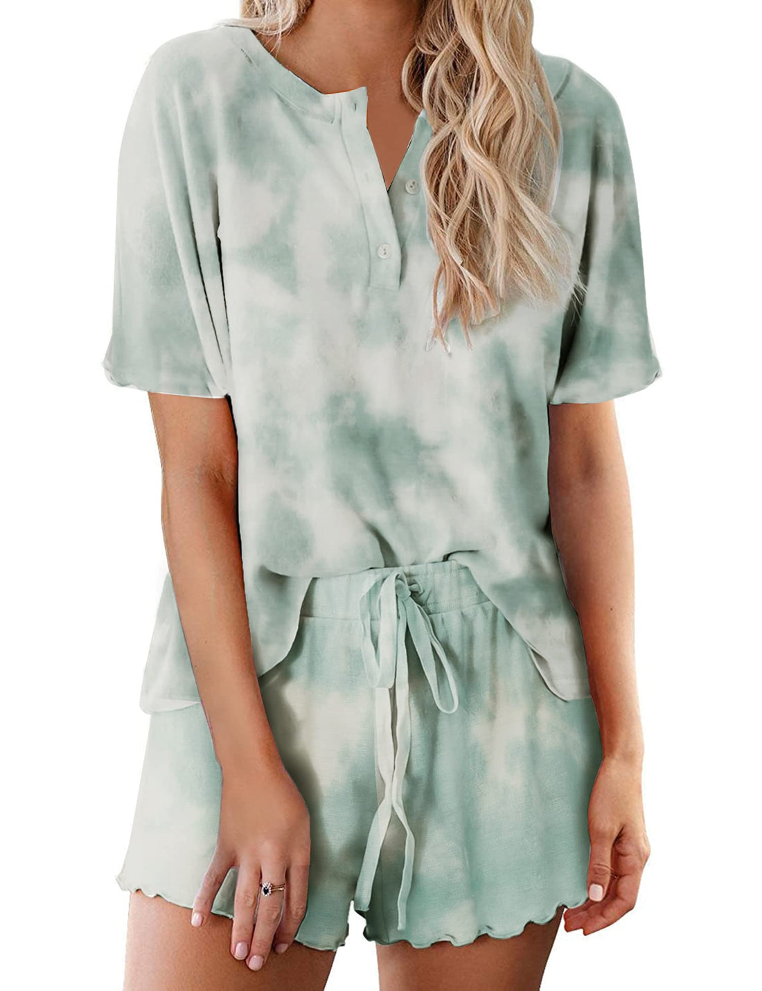 Ekouaer Pajamas Set for Women Short Sleeve Lounge Set 2 Piece Loungewear PJs Soft Cute Lightweight Sleepwear WEBE CLOTHING