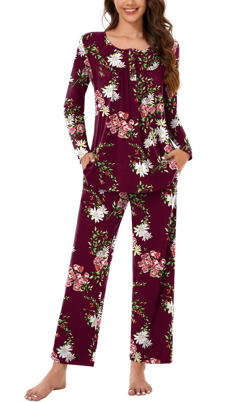 Bestbee Women's Pajama Set, 2 Piece Lounge Outfits Sleepwear Fall Long Sleeve Long Pant With Pockets Ladies Pjs