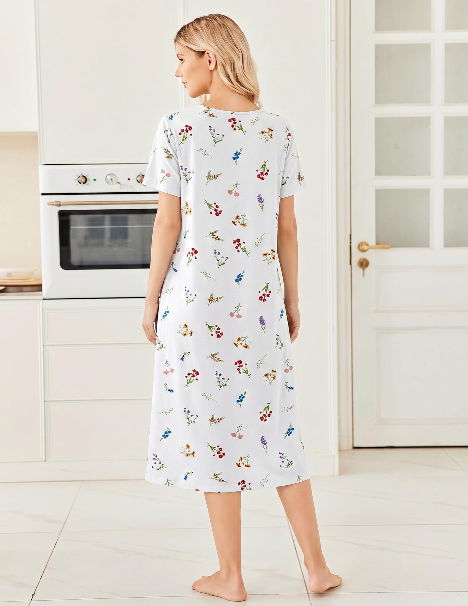 Ekouaer Long Nightgowns for Women Bamboo Viscose Short Sleeve Soft House Dress WEBE CLOTHING