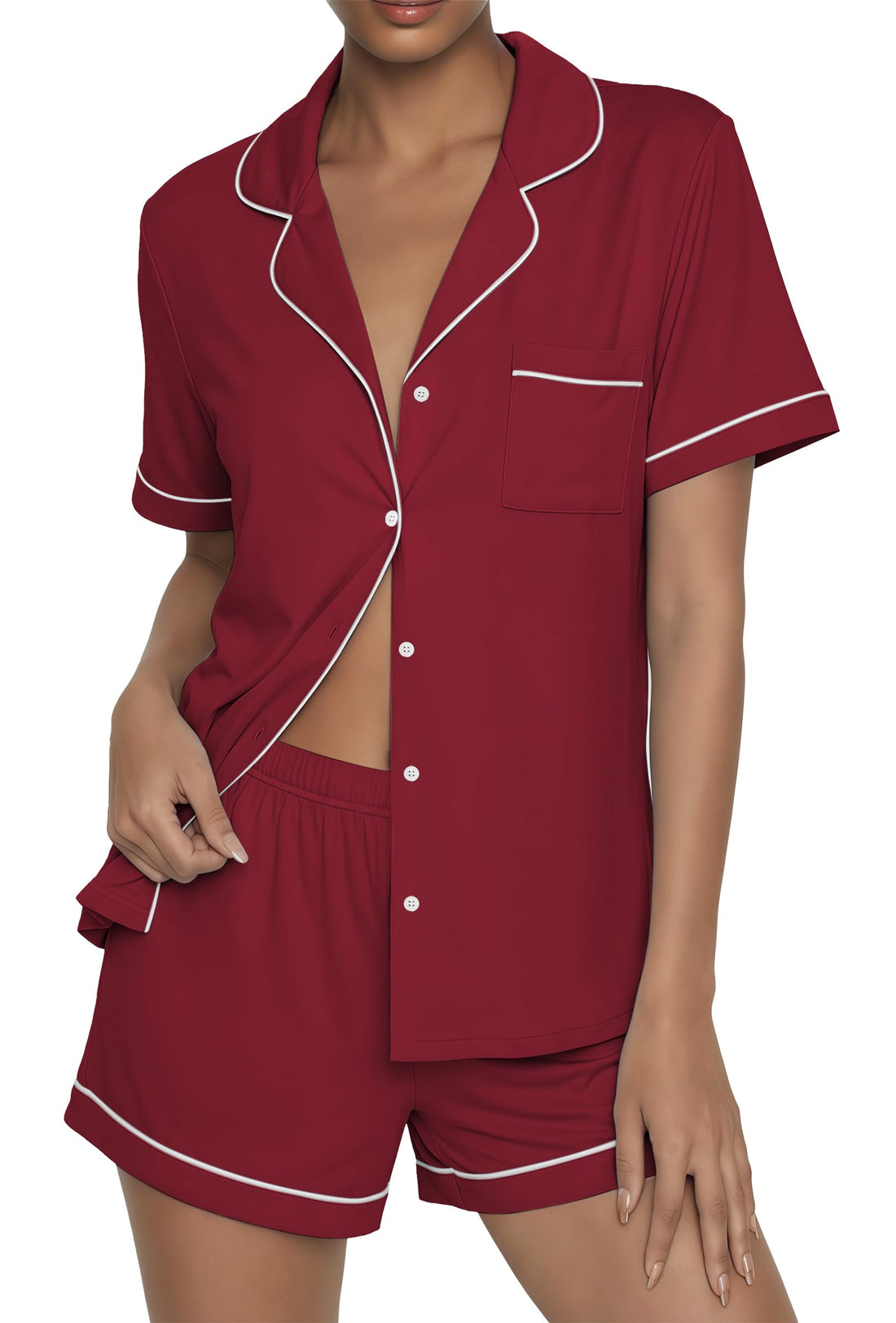 Ekouaer Womens Pajama Sets Button Up Summer Pjs 2 Piece Short Sleeve Sleepwear Lounge Set S-XXL