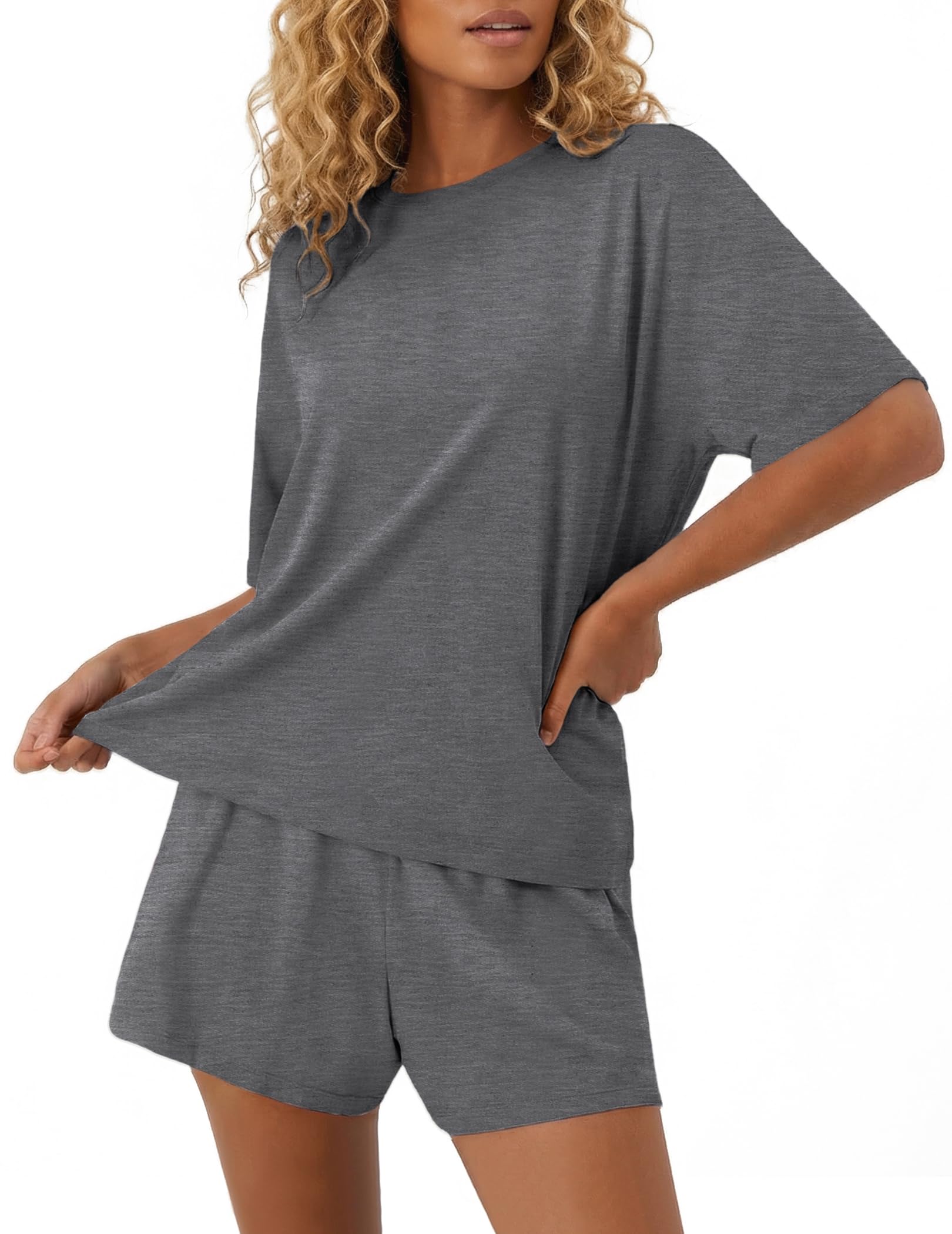 Ekouaer Pajama for Women Viscose from Bamboo 2 piece Lightweight Summer Pj Soft Short Sleeve Matching Lounge sets with Pocket