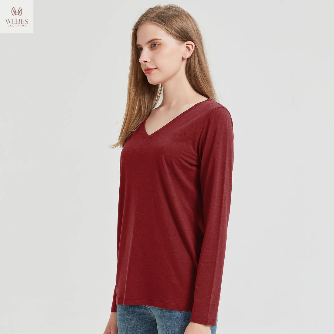 netdraw Women's Bamboo Viscose Long Sleeve V-Neck T-Shirt Soft Comfy Trendy Casual Sleep Pajama Lounge Tops