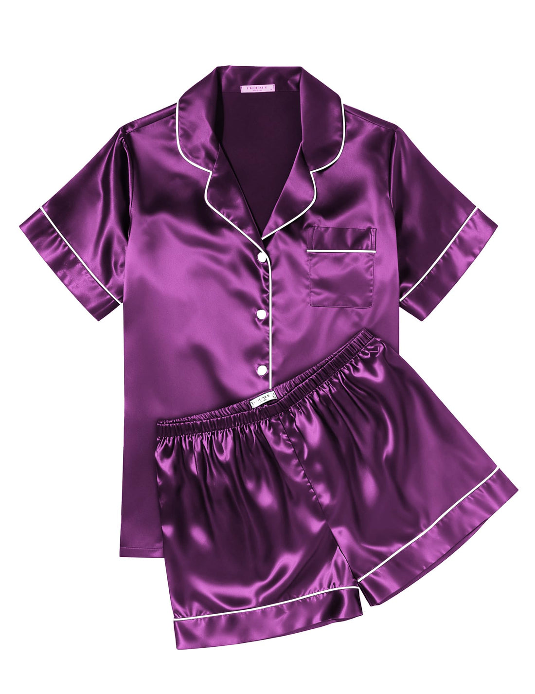 Ekouaer Womens Silk Satin Pajama Sets Soft Short Sleeve Button Down Sleepwear Top and Shorts 2 Piece Pjs Lounge Set