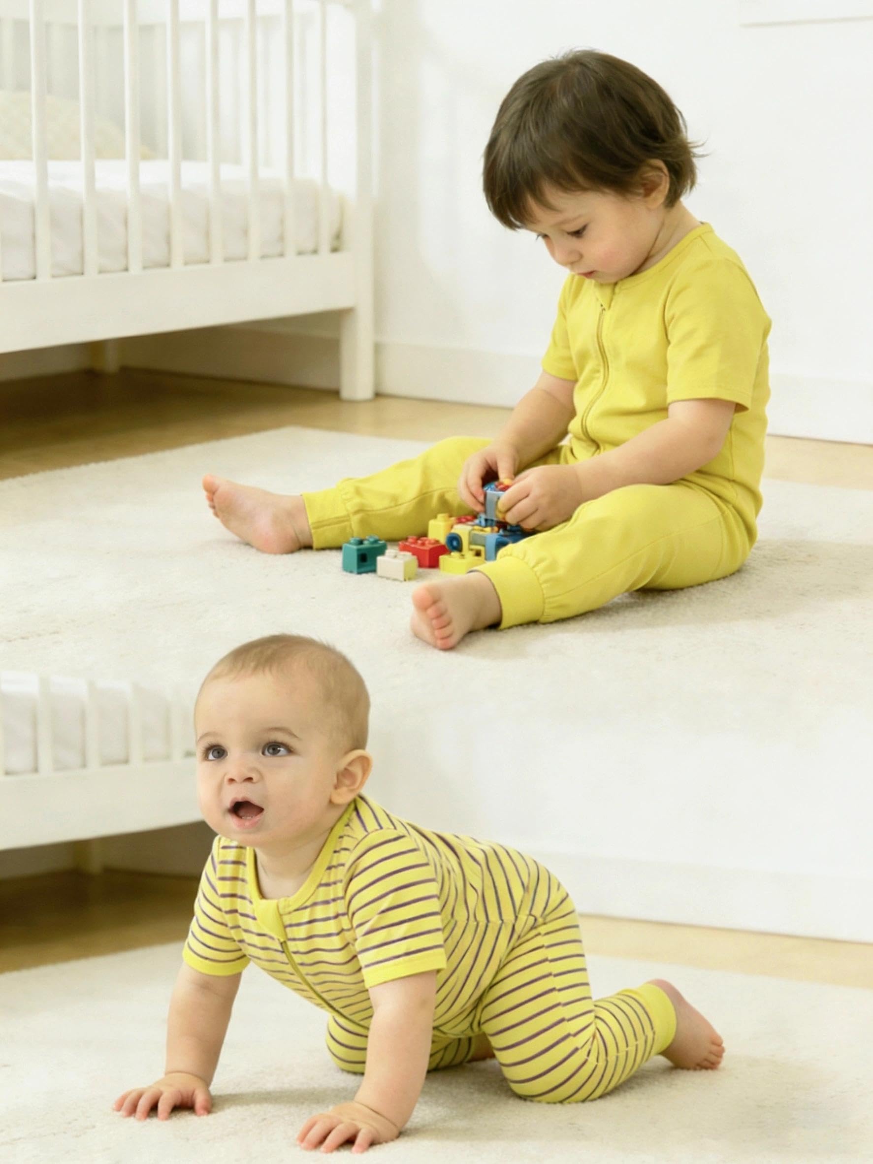 Jimonda Baby Romper 2 Pack Short Sleeve Pajamas Footless Sleepers Baby Boys Girls 2 Way Zipper Pjs Sleep and Play Clothes