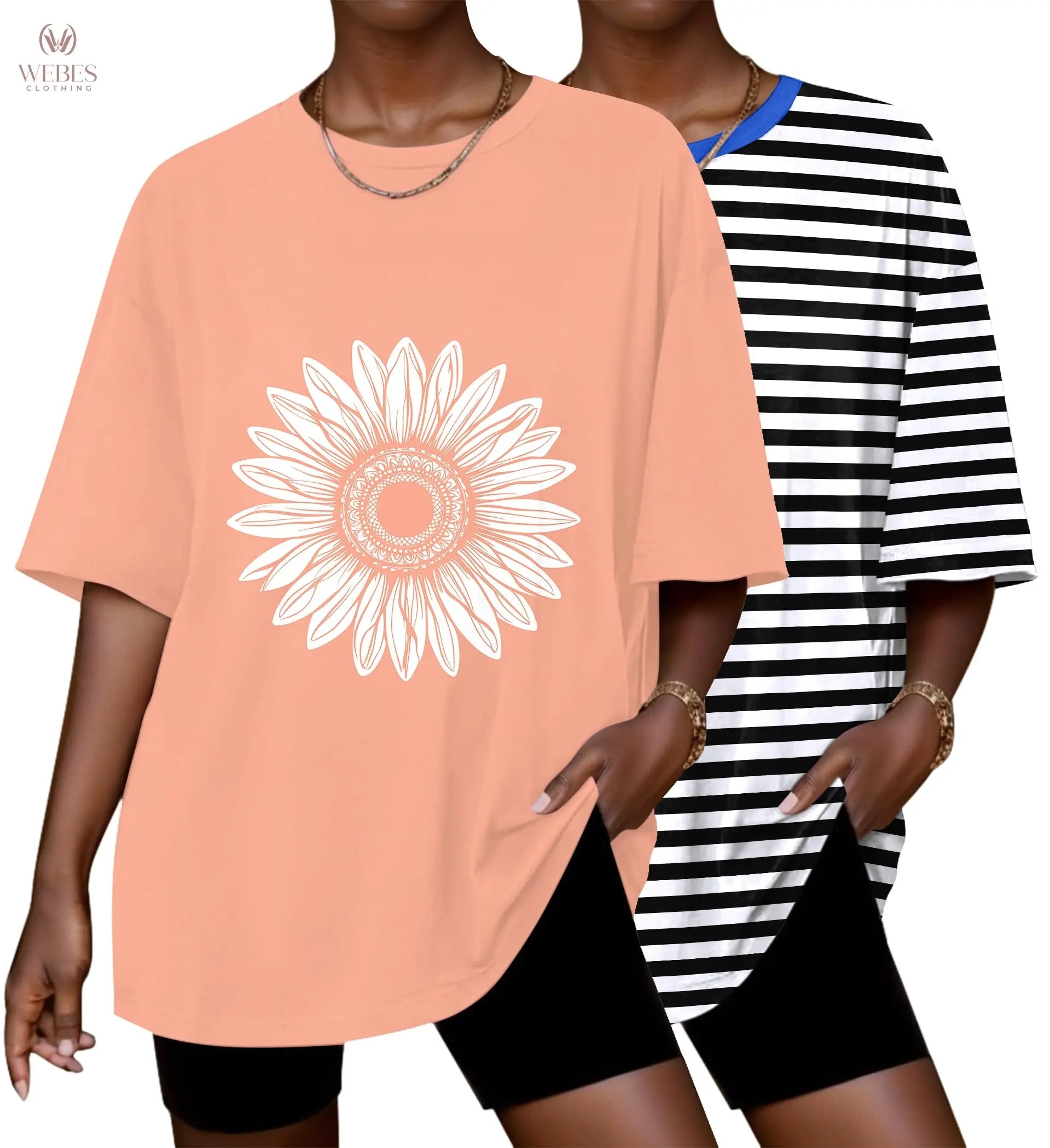 Ekouaer 2 Pack Womens Tops Short Sleeve Oversized T Shirts Summer Spring Tops 2025 Basic Casual Tee Top S-XXL