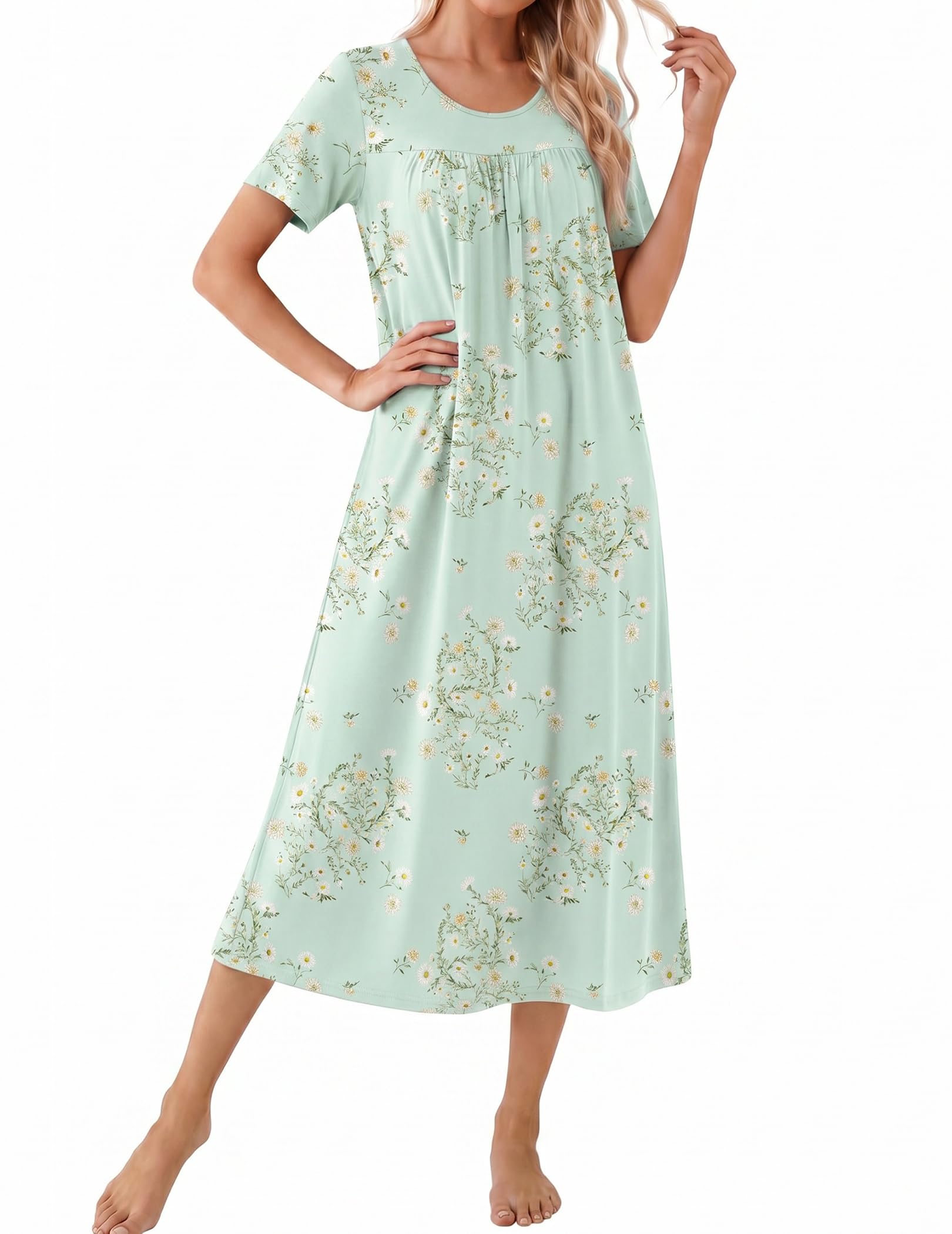 Ekouaer Long Nightgowns for Women Bamboo Viscose Short Sleeve Soft House Dress WEBE CLOTHING