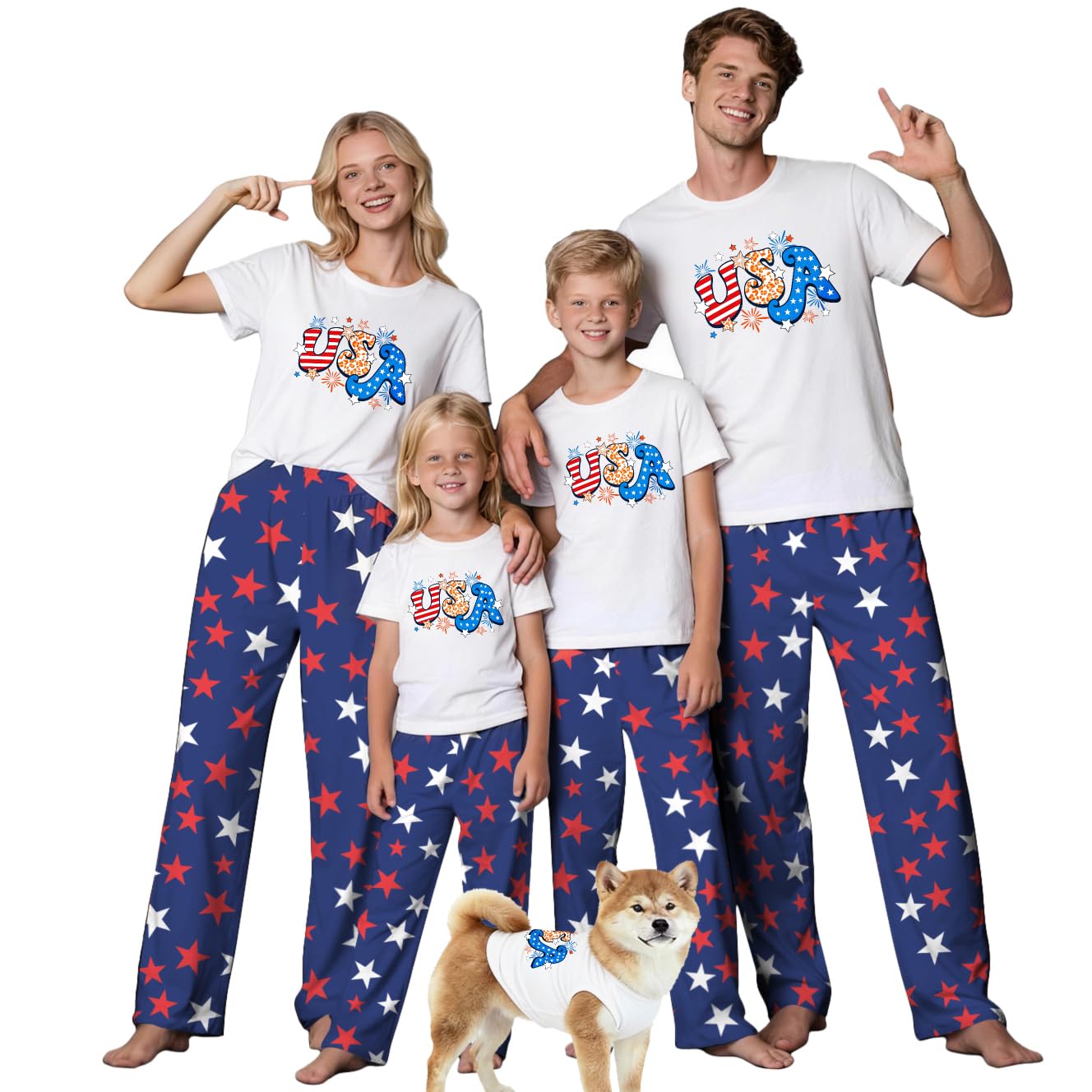 MI X TEE 250th Anniversary American Flag Matching Family Pajamas, 4th of July Shirts Pjs Set, Patriotic Sleepwear for Couples