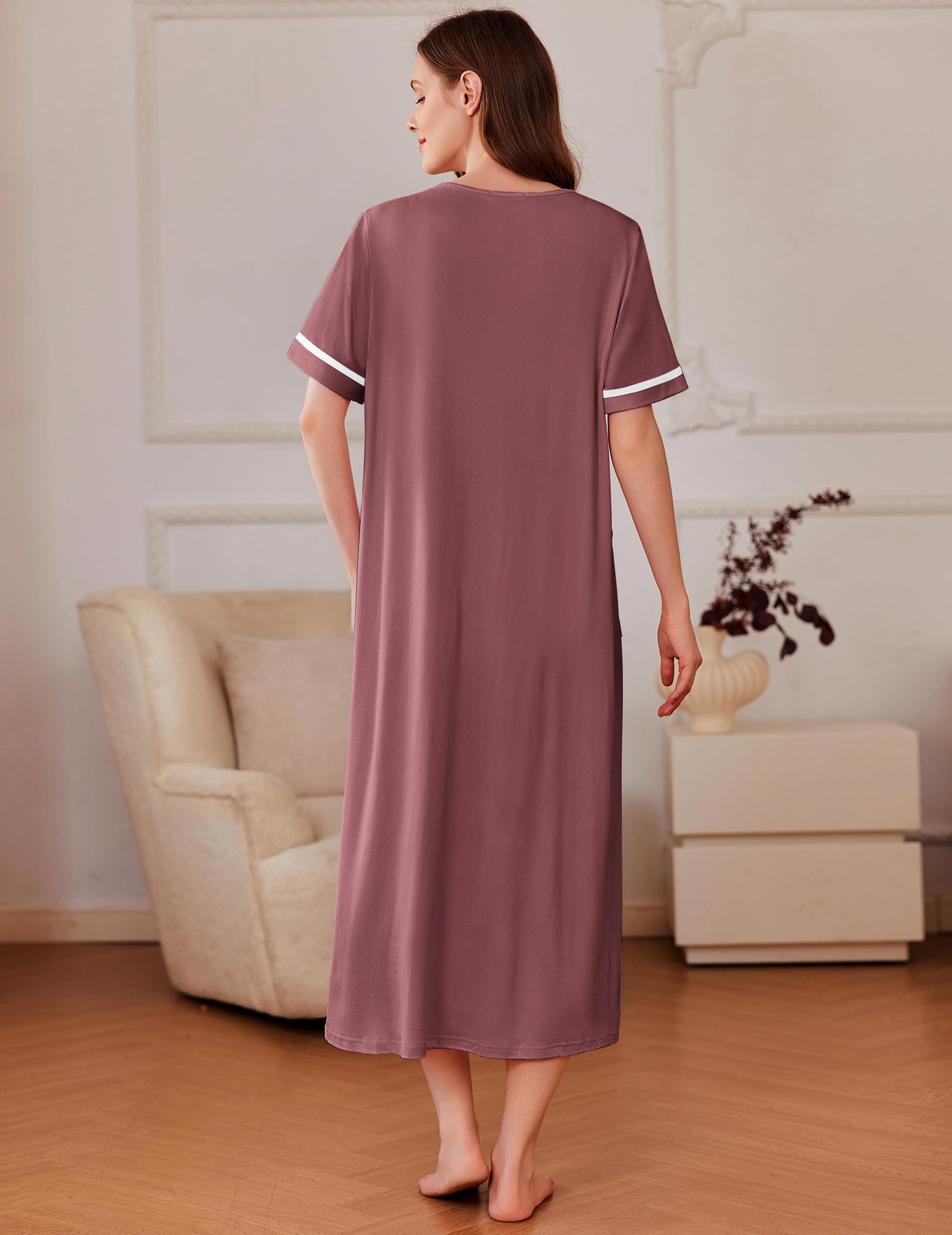 Ekouaer Zipper Robes for Women Short Sleeve Bathrobe Soft Lightweight Housecoat Full Length Nightgown with Pockets S-3XL WEBE CLOTHING