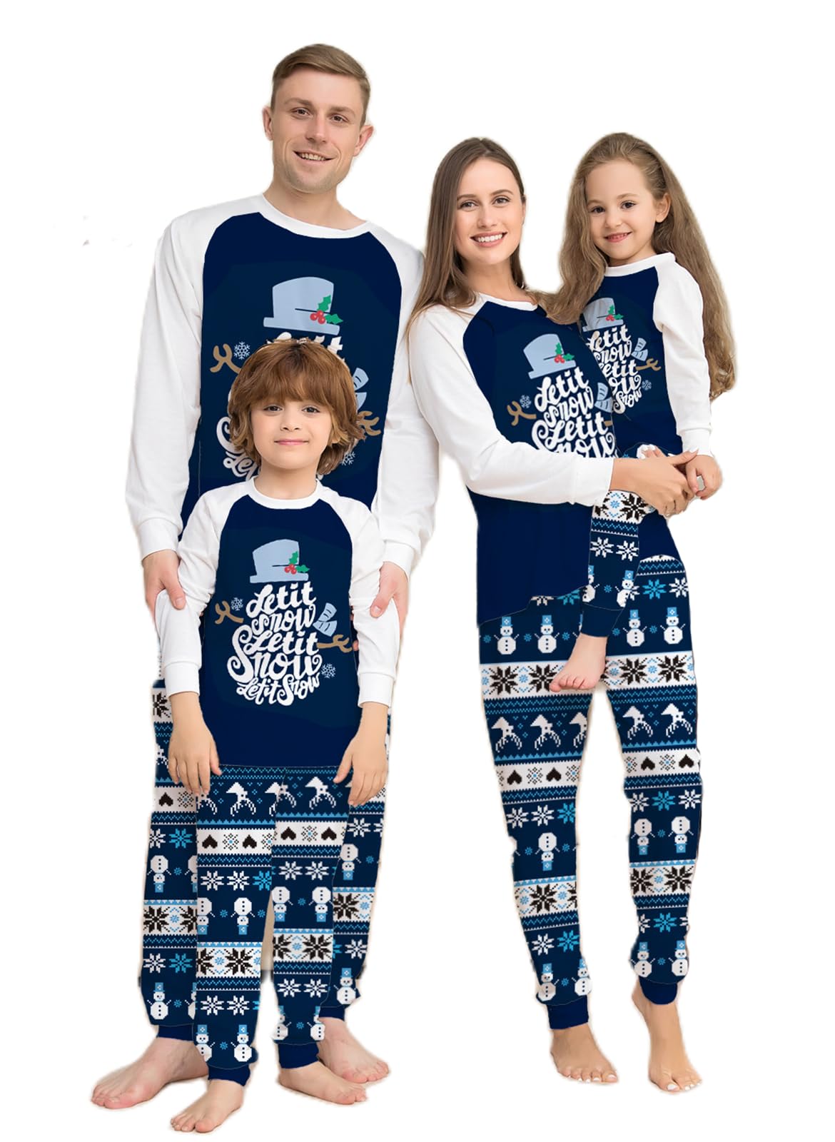 Awoscut Christmas Family Matching Pajamas Sets Christmas PJ's Letter Print Top and Plaid Pants Jammies Sleepwear