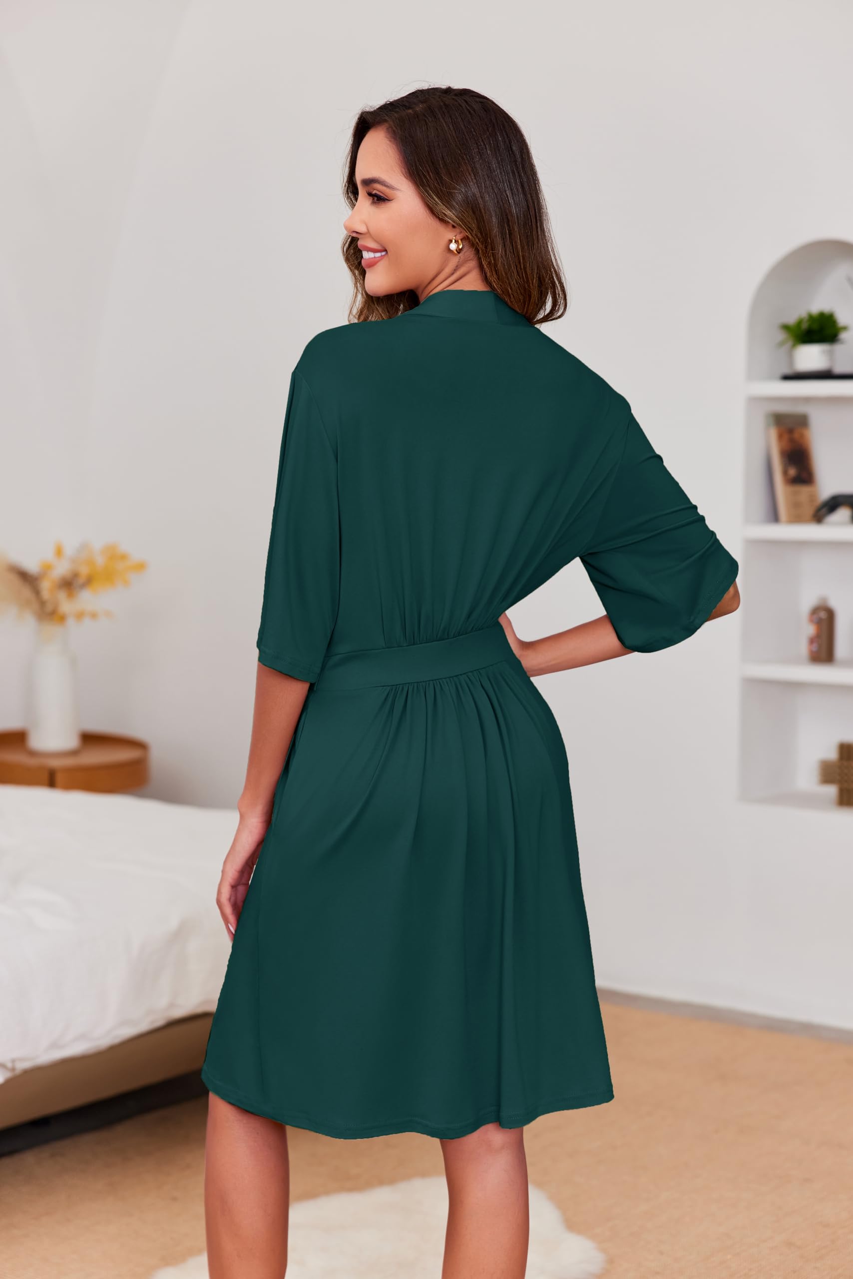 Ekouaer Short Robes for Women Lightweight Kimono Robes Knit Bathrobe Soft Sleepwear with Pockets S-XXL WEBE CLOTHING