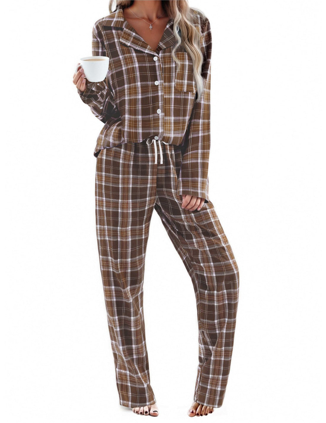 Ekouaer Womens Pajama Sets 2 Piece Cotton Plaid Pjs Long Sleeve Sleepwear Button Down Lounge Set with Pockets