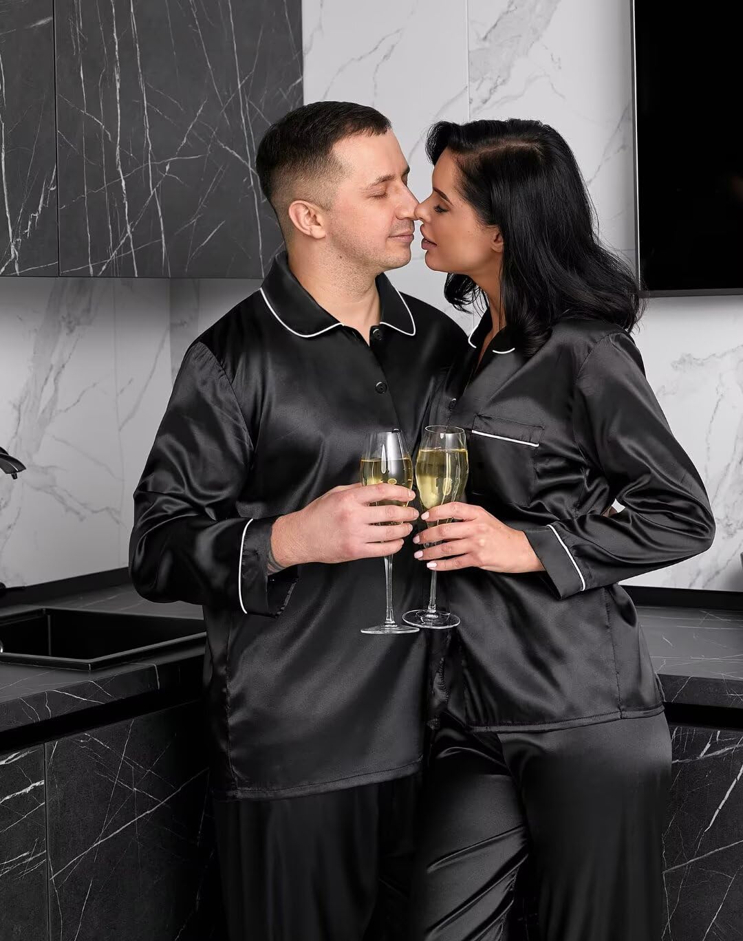 SWOMOG Family Matching Pajama Set 2Pcs Silk Satin Sleepwear Long Sleeve Button Down Loungewear