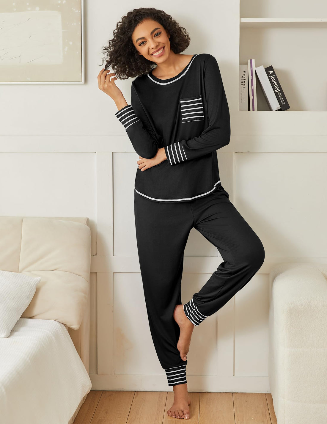 Ekouaer 2 Pack Womens Pajama Sets Long Sleeve Lounge Sets Soft Pj Sleepwear Loungewear