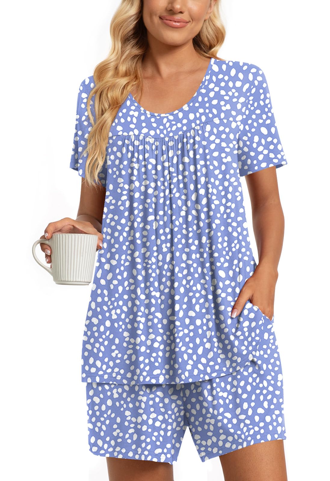 TAOHUADAO 2 Piece Women's Short Sleeve Pajama Sets, Lounge Sleepwear Ladies Pjs Sets with Pockets