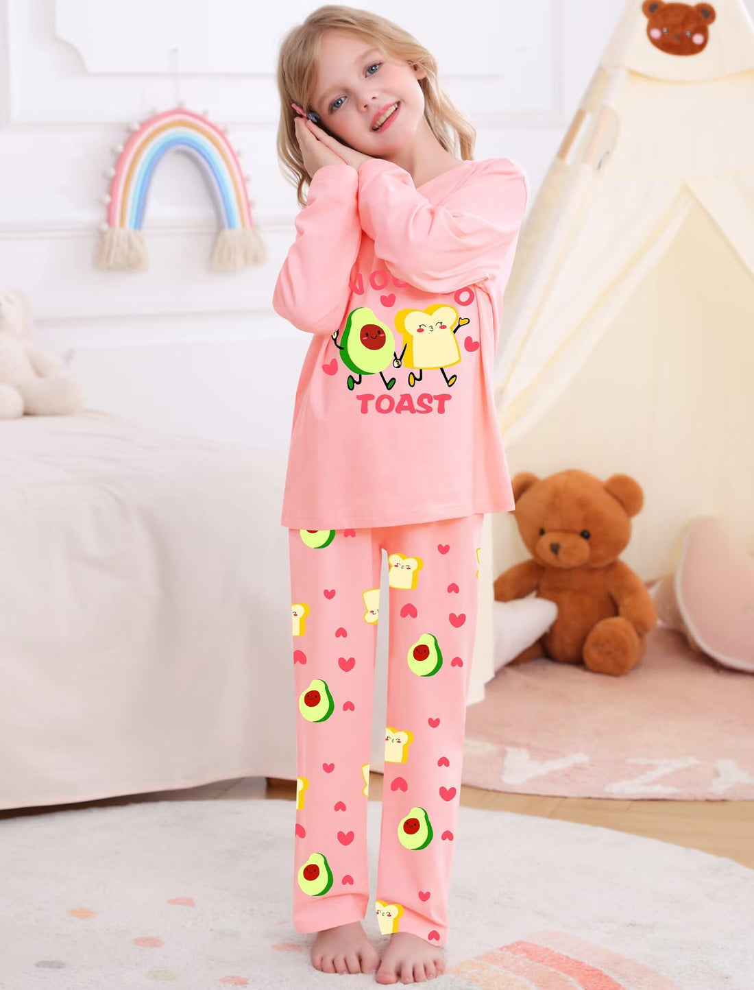 SWOMOG Girls Pajama Set Short Sleeve Tops & Ruffled Shorts with Pocket 2 Piece Summer Pajamas for Kids Size 6-15