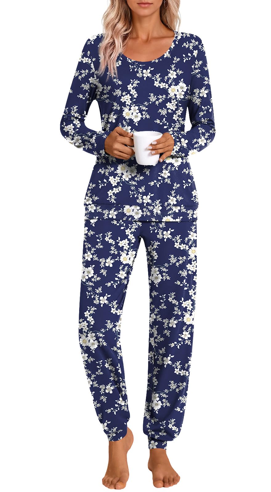 HOTGIFT Womens Pajamas Sets, 2 Piece Lounge Pjs Set Long Sleeve Long Pant Ladies Sleepwear with Pockets Soft
