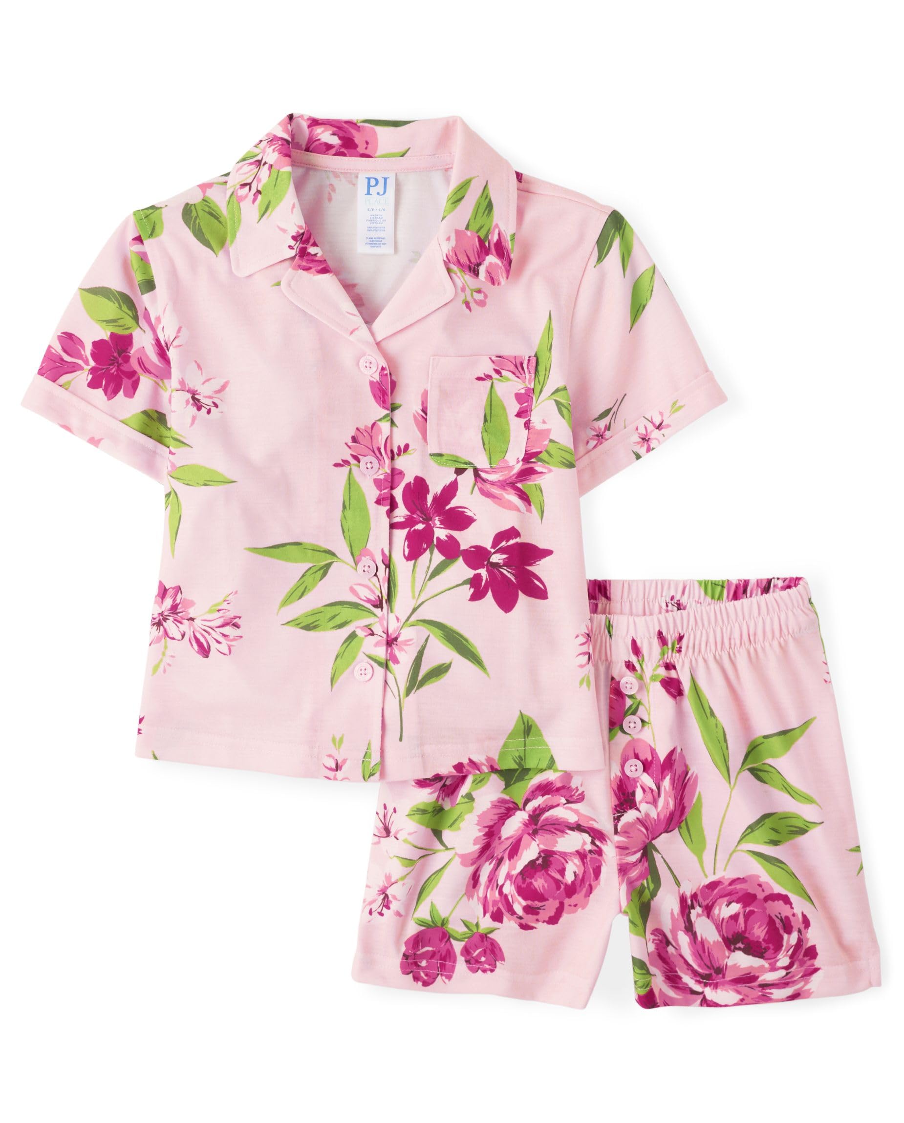 The Children's Place Girls' Short Sleeve Top and Shorts,2 Piece Pajama Set