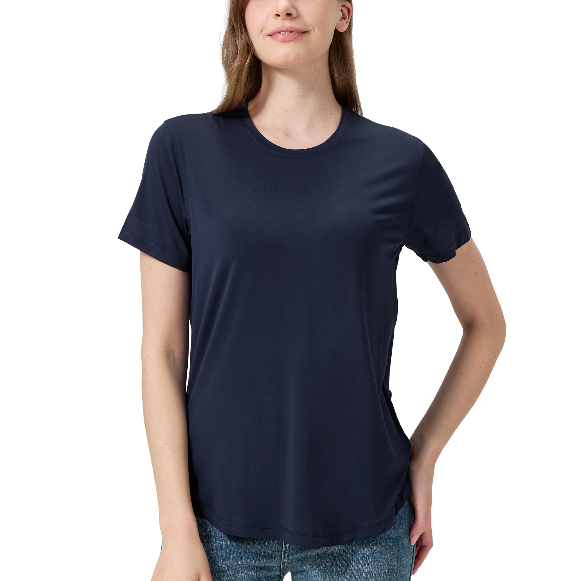 netdraw Women's Soft Bamboo Viscose T-Shirt, Curved Hem Crew Neck Short Sleeve Moisture Wicking Casual Sleep Pajama Tops