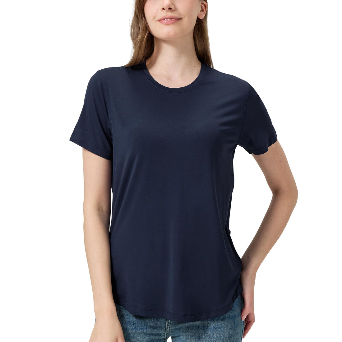 netdraw Women's Soft Bamboo Viscose T-Shirt, Curved Hem Crew Neck Short Sleeve Moisture Wicking Casual Sleep Pajama Tops