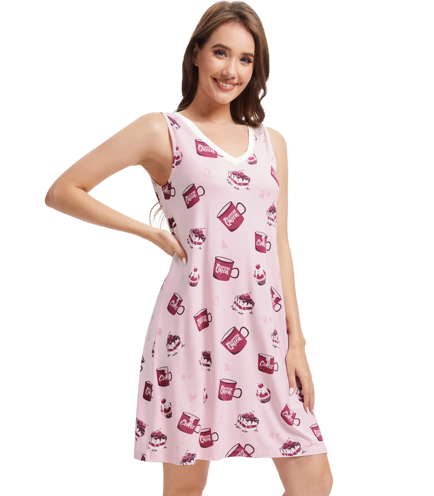 WiWi Nightgown for Women Super Soft Sleeveless Sleepwear Cool V-neck Sleep Shirts Bamboo Viscose Pj Gown S-4X WEBE CLOTHING