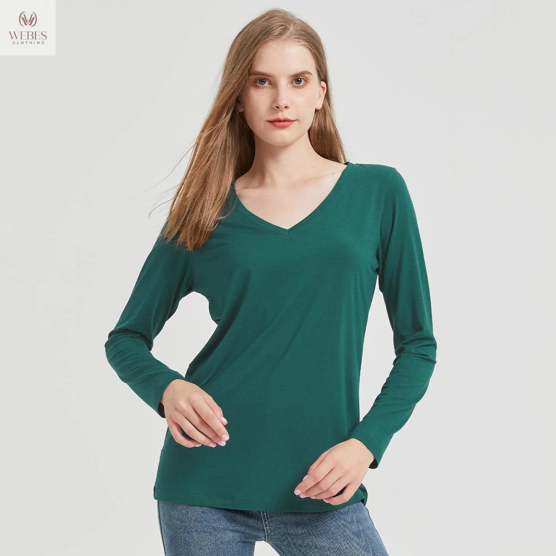 netdraw Women's Bamboo Viscose Long Sleeve V-Neck T-Shirt Soft Comfy Trendy Casual Sleep Pajama Lounge Tops