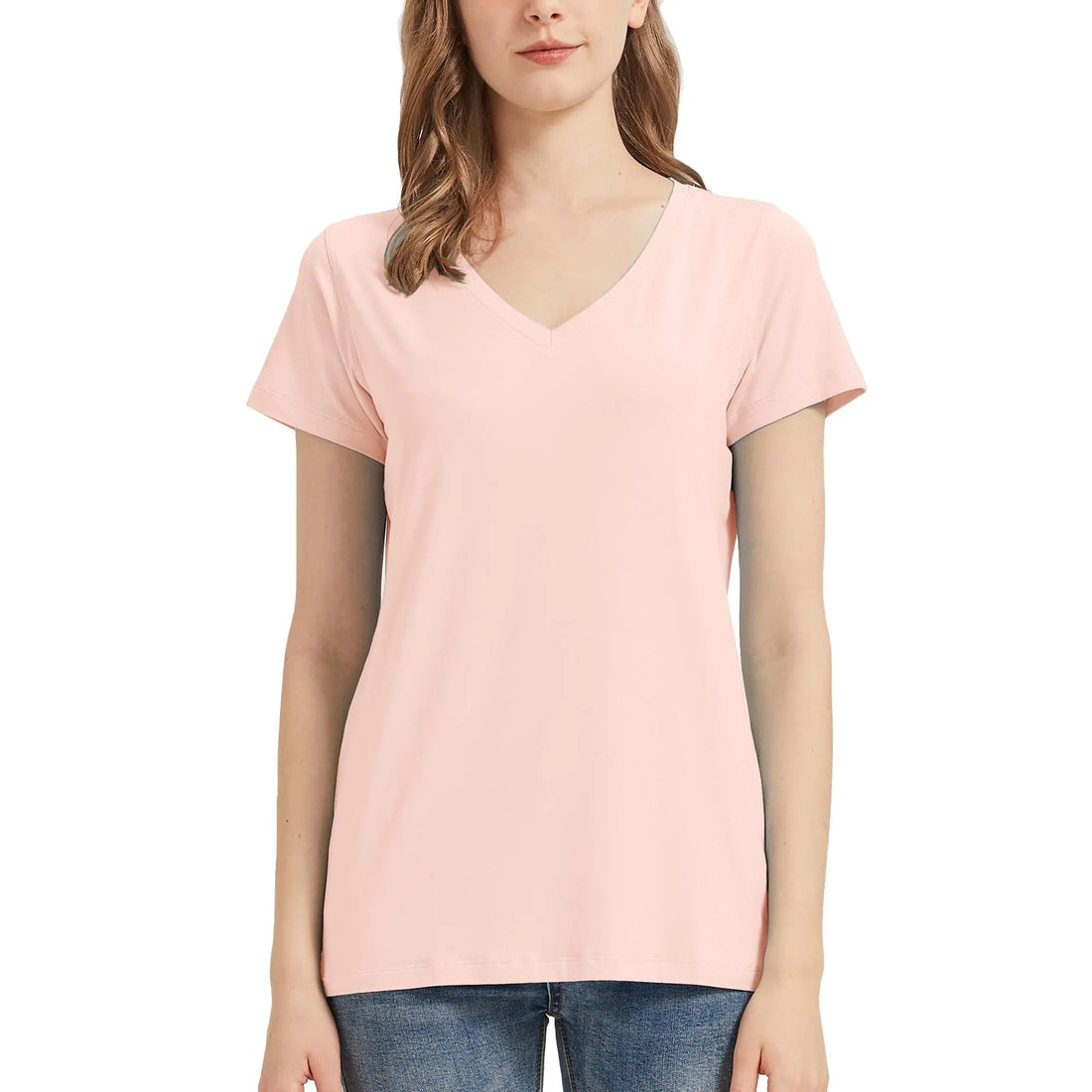 netdraw Women's Ultra-Soft Bamboo Viscose Cotton V-Neck Short Sleeve T-Shirt, Casual Summer Tops for Lounge Sleep Pajama