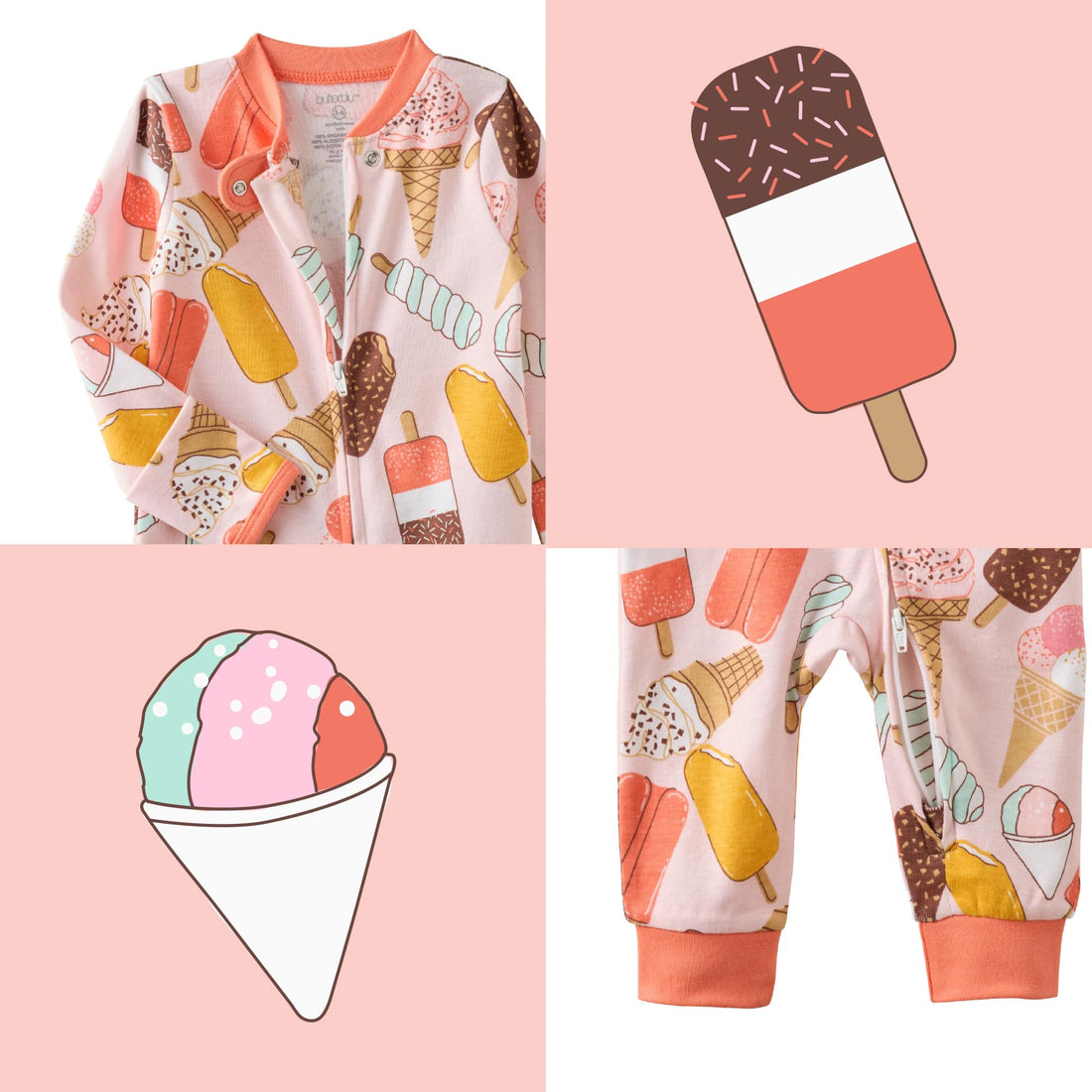 Butterblu Shadow Sleep & Play Baby Pajamas 100% Organic Cotton Two Way Zipper Sleeper Pajamas for Baby Boys & Girls