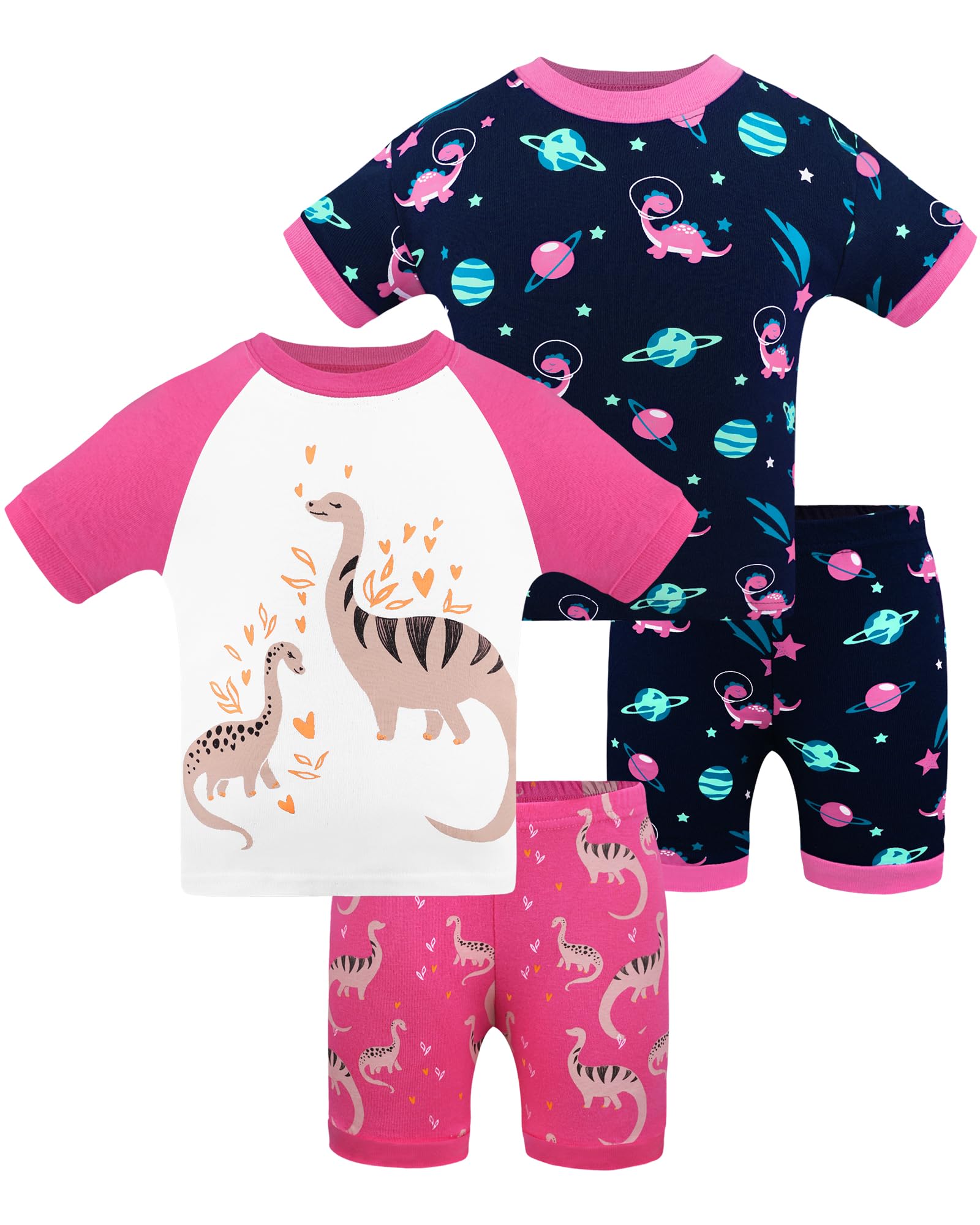 DAUGHTER QUEEN Girls Summer Pajamas Set 4 Pieces 100% Cotton Sleepwear Size 18 Months-12 Years