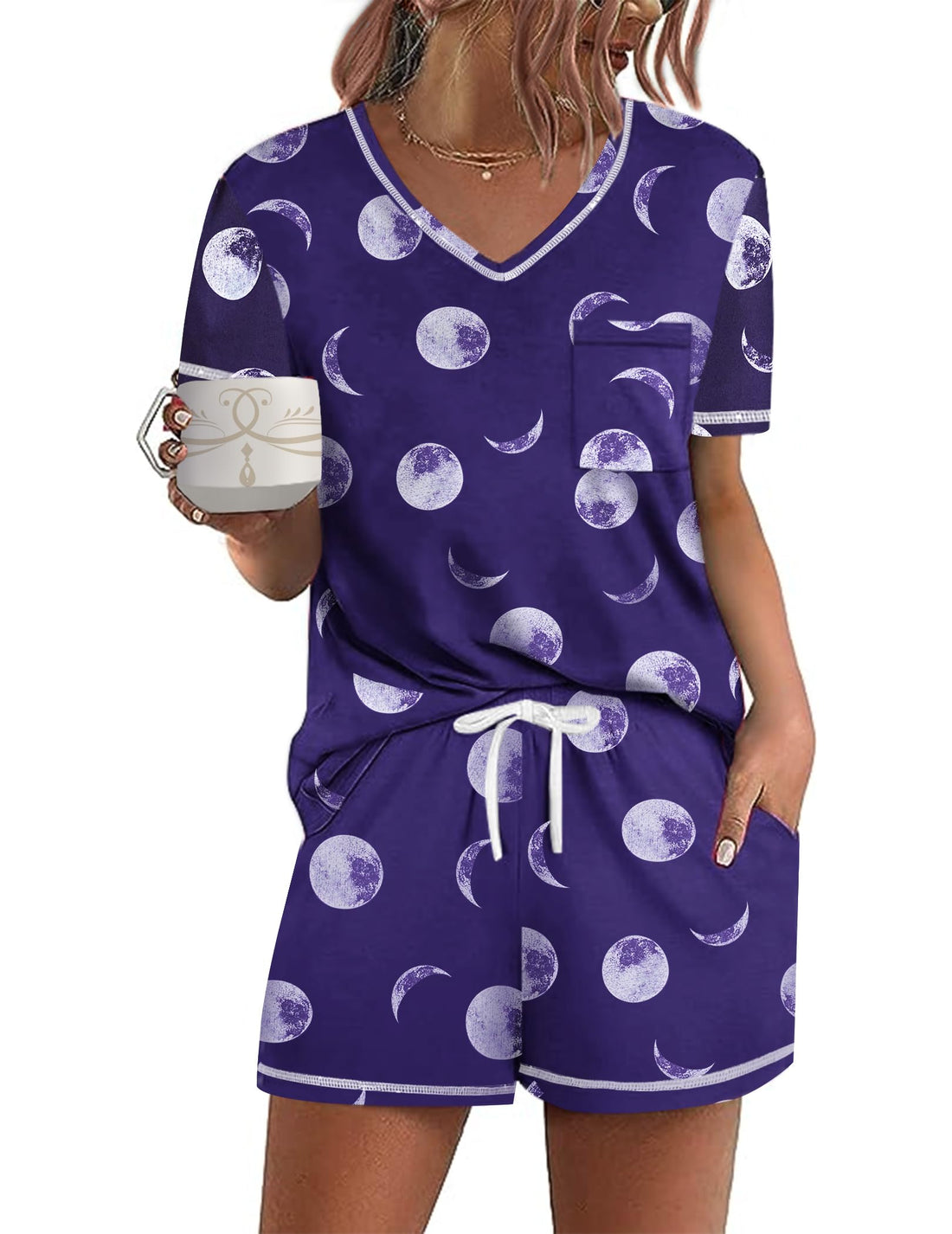 Ekouaer Women's Pajamas Sets Short Sleeve Pjs Two Piece Sleepwear Casual Lounge Sets With Pockets