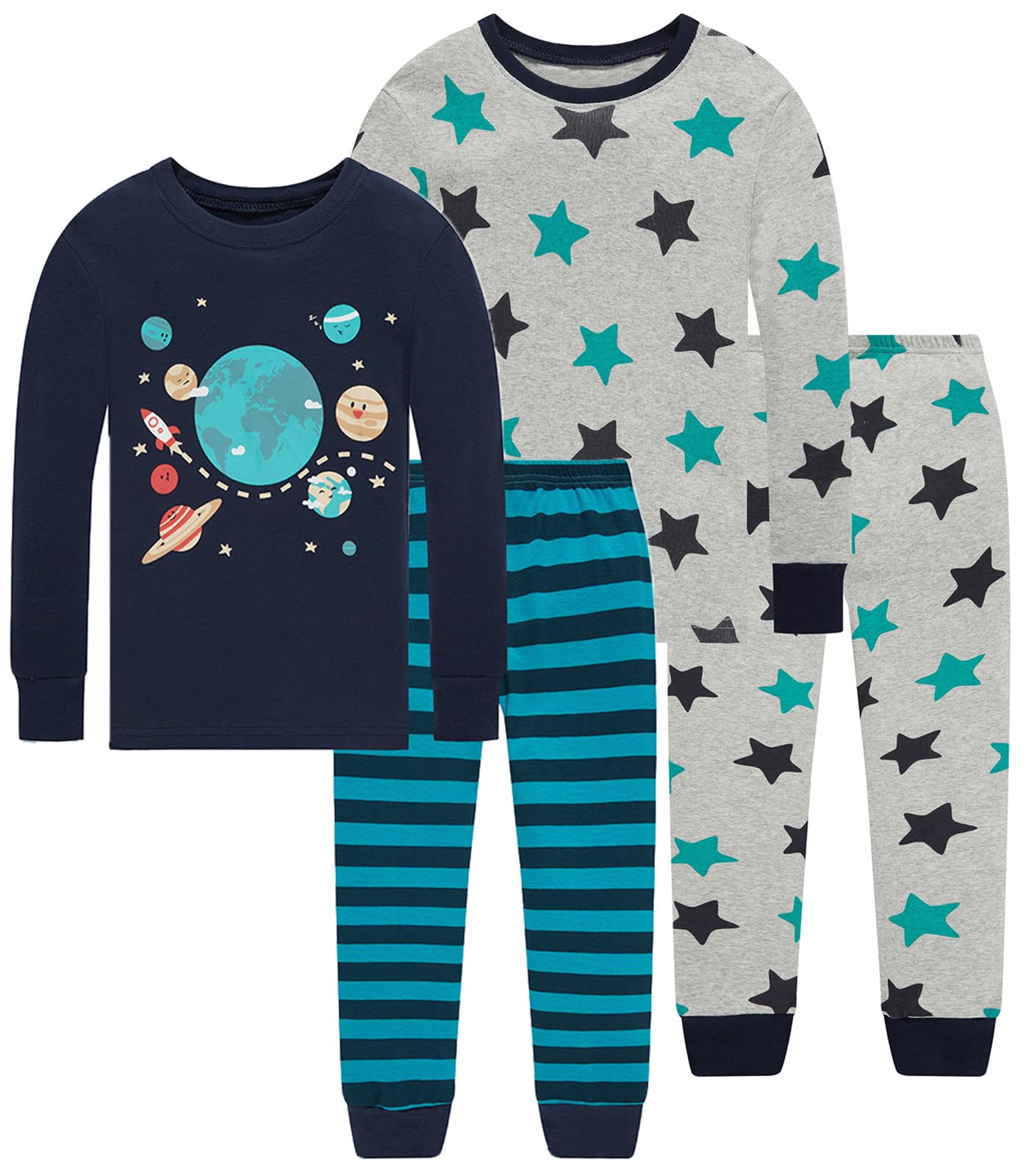 Little bety Cotton 4 Piece Pajamas Boys Long Sleeve Sets Toddler Boys Pjs Kids Sleepwear Sets
