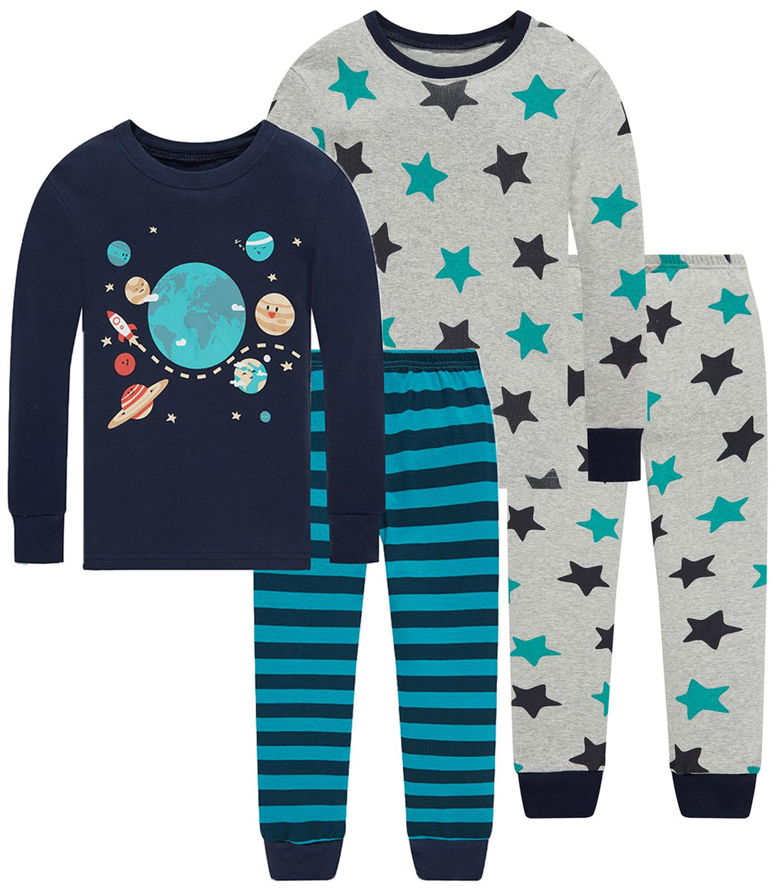 Little bety Cotton 4 Piece Pajamas Boys Long Sleeve Sets Toddler Boys Pjs Kids Sleepwear Sets