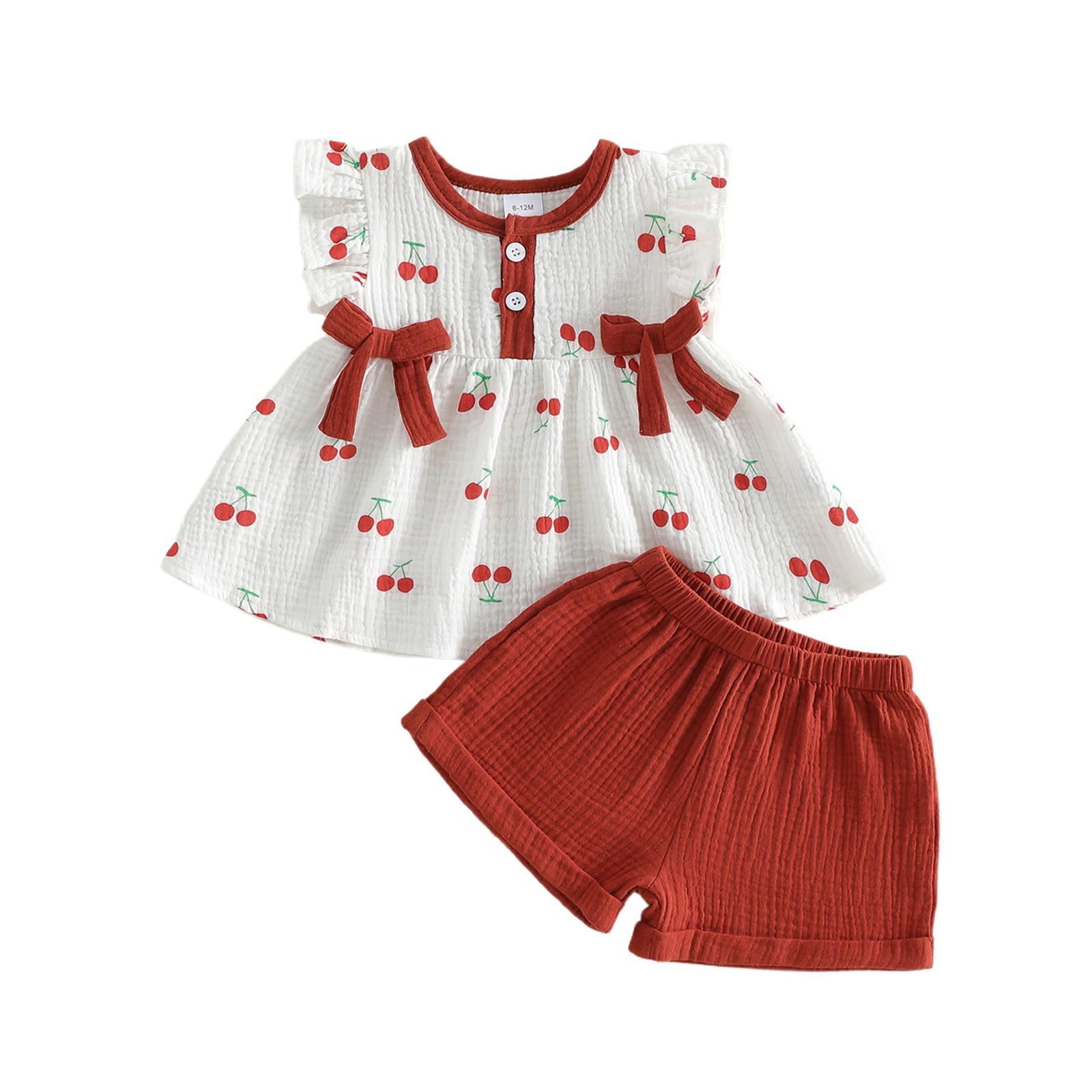 Amnnchya Toddler Girl Clothes Baby Summer Spring Outfits Cute Bow Button Smocked Ruffle Sleeve Tops ＋ Girls Shorts Set WEBE CLOTHING