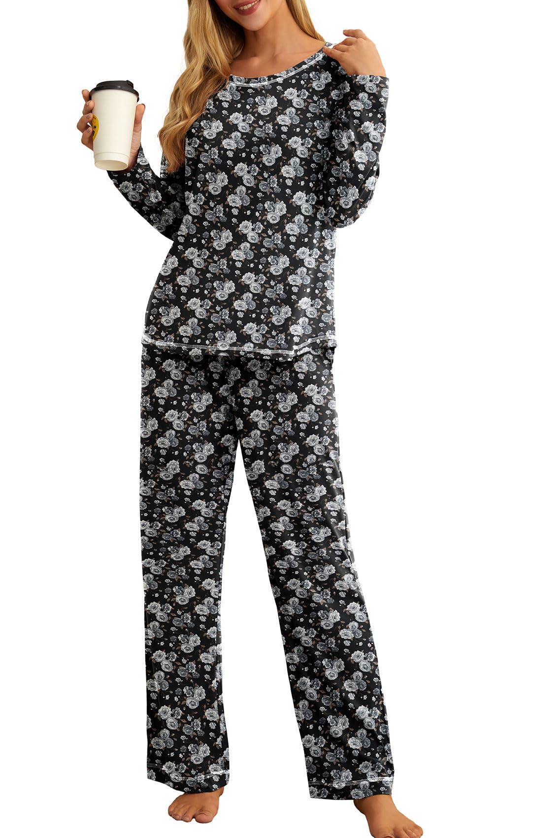PrinStory Women's Pajama Set 2026 Lounge Sets Long Sleeve Sleepwear Soft 2 Piece Pjs with Pockets