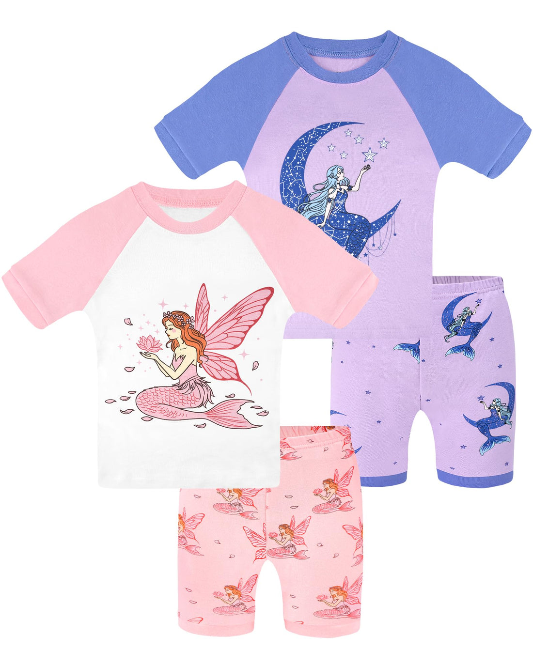 DAUGHTER QUEEN Girls Summer Pajamas Set 4 Pieces 100% Cotton Sleepwear Size 18 Months-12 Years