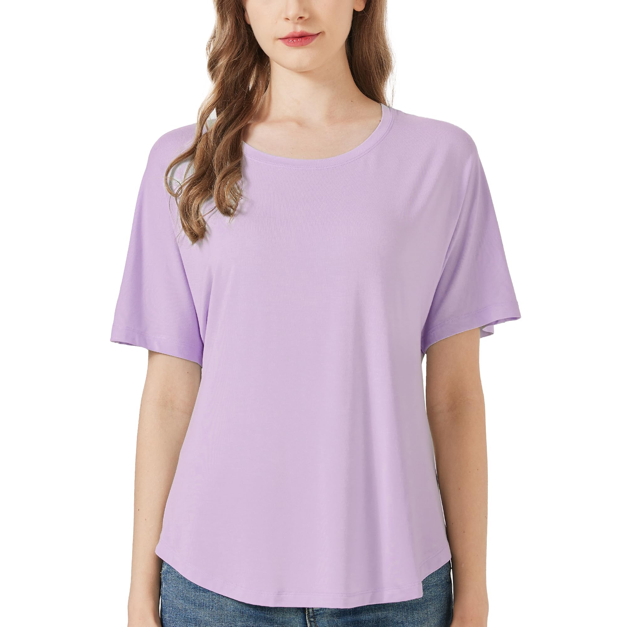 netdraw Women's Ultra Soft Bamboo Viscose Dolman Top Loose Fit Trendy Casual Lounge Short Sleeve Pajama Batwing T-Shirt