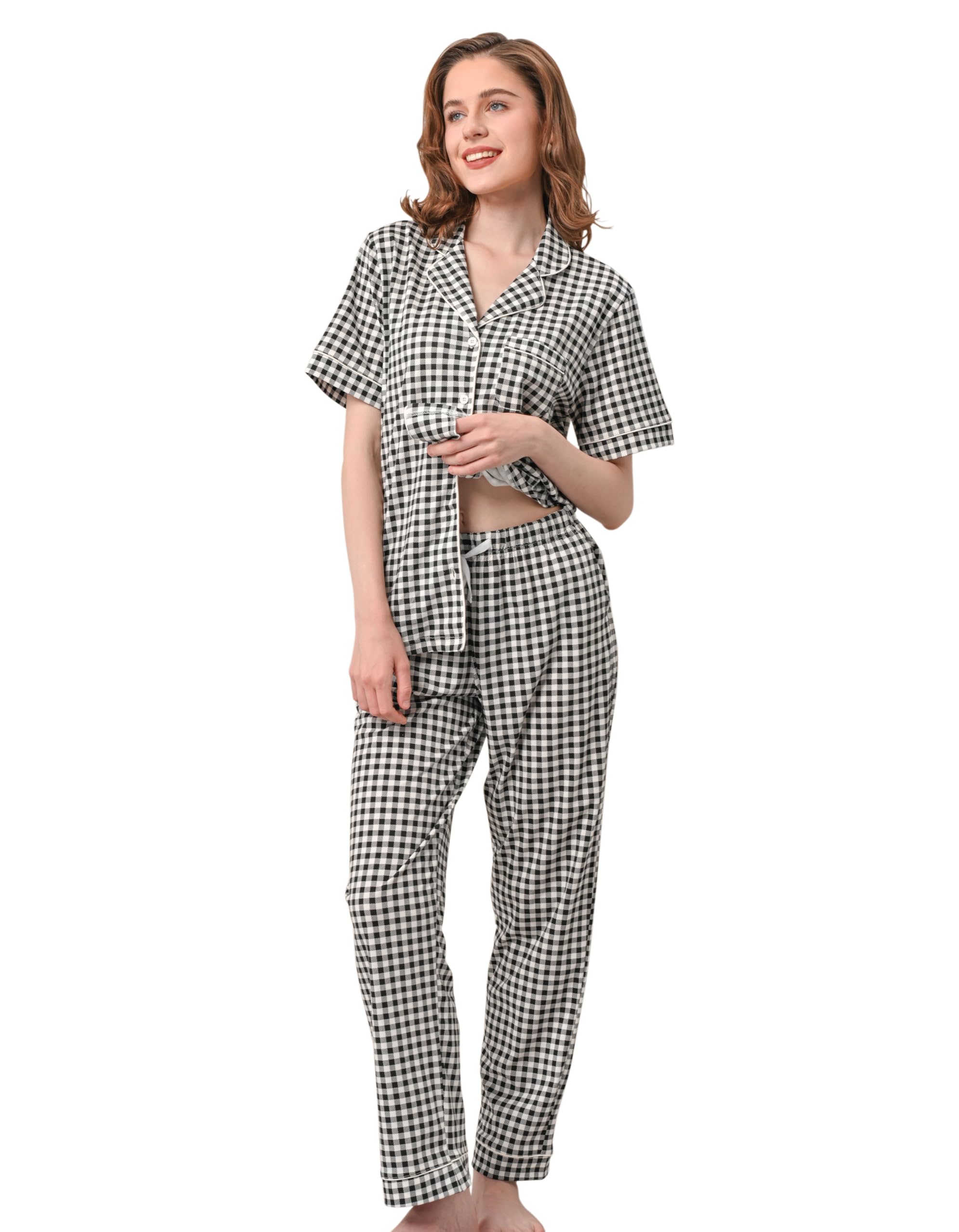 NAP BOUND 100% Cotton Pajamas for Women Sets 2 Pieces Pjs Button short sleeves with Pockets Soft Sleepwear Loungewear XS-XXL