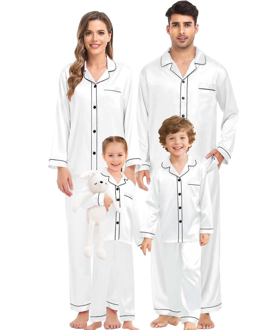 SWOMOG Family Matching Pajama Set Women/Men/Kids Satin Pajamas Long Sleeve Sleepwear Button Down Loungewear 2 Pcs Pj Set