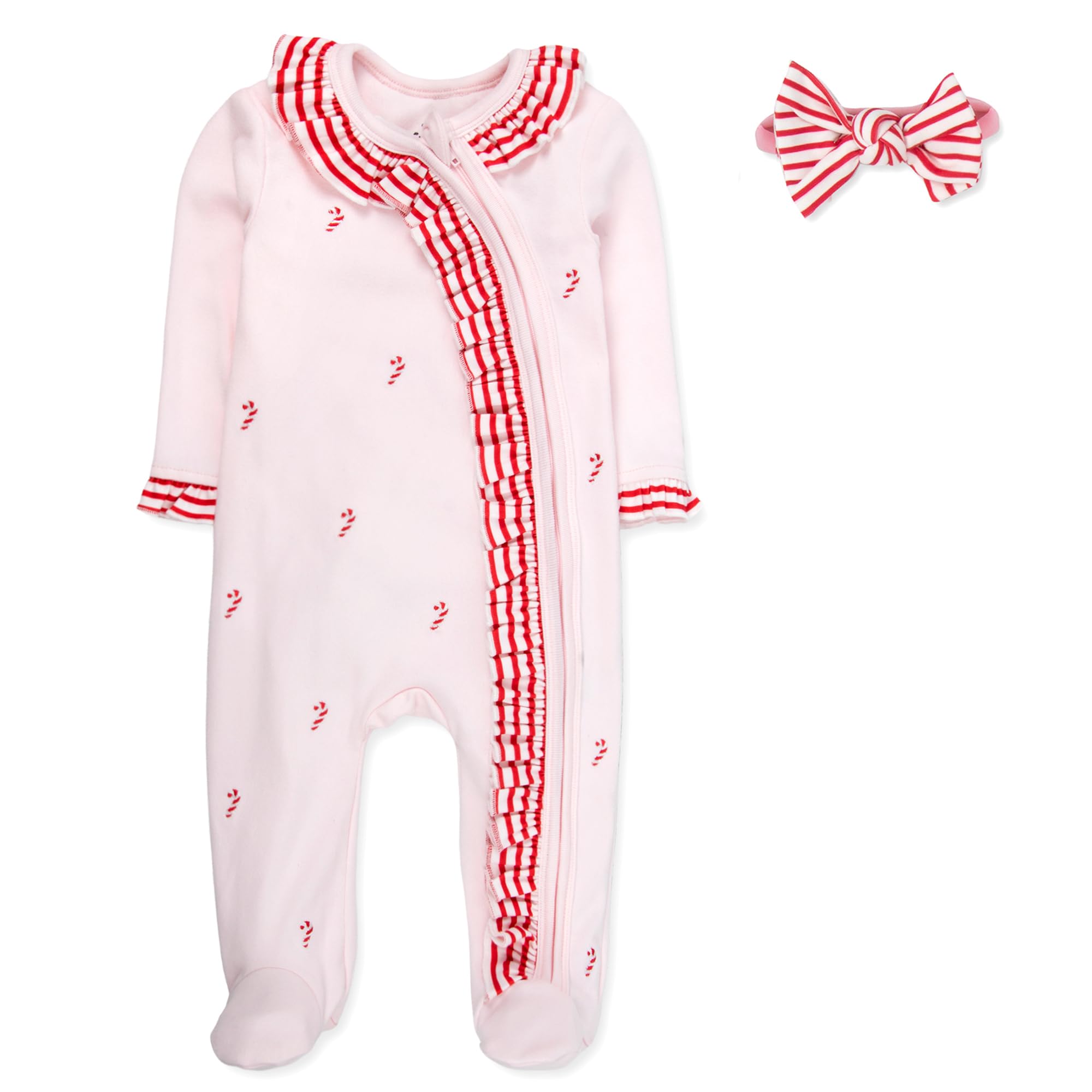 Baby Footie Bodysuit Headband or Hat 2 Piece Set – Christmas Thanksgiving Zip-Up Outfit,Holiday Pajamas for Infants