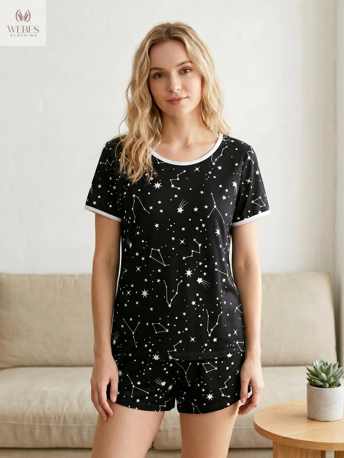 VENTELAN Women's 2 Piece Short Sleeve Pajama Sets Soft Loungewear Summer Sleepwear Pjs Sets with Pockets WEBE CLOTHING